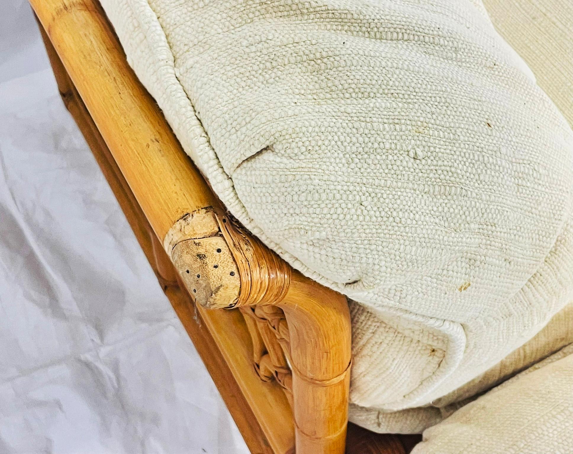 Divano modulare in bambù a 6 pezzi vintage, tappezzeria crema, anni '70 in vendita 8