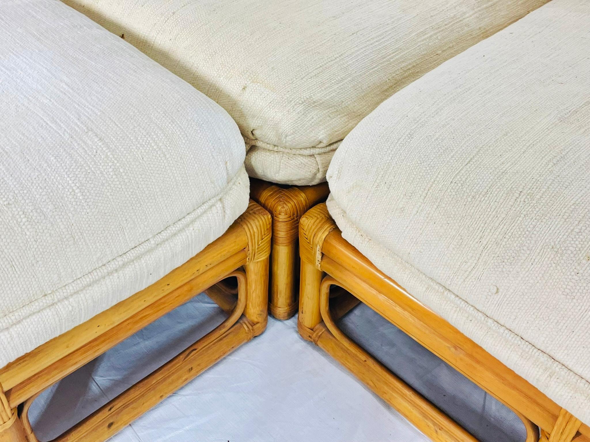 Divano modulare in bambù a 6 pezzi vintage, tappezzeria crema, anni '70 in vendita 9