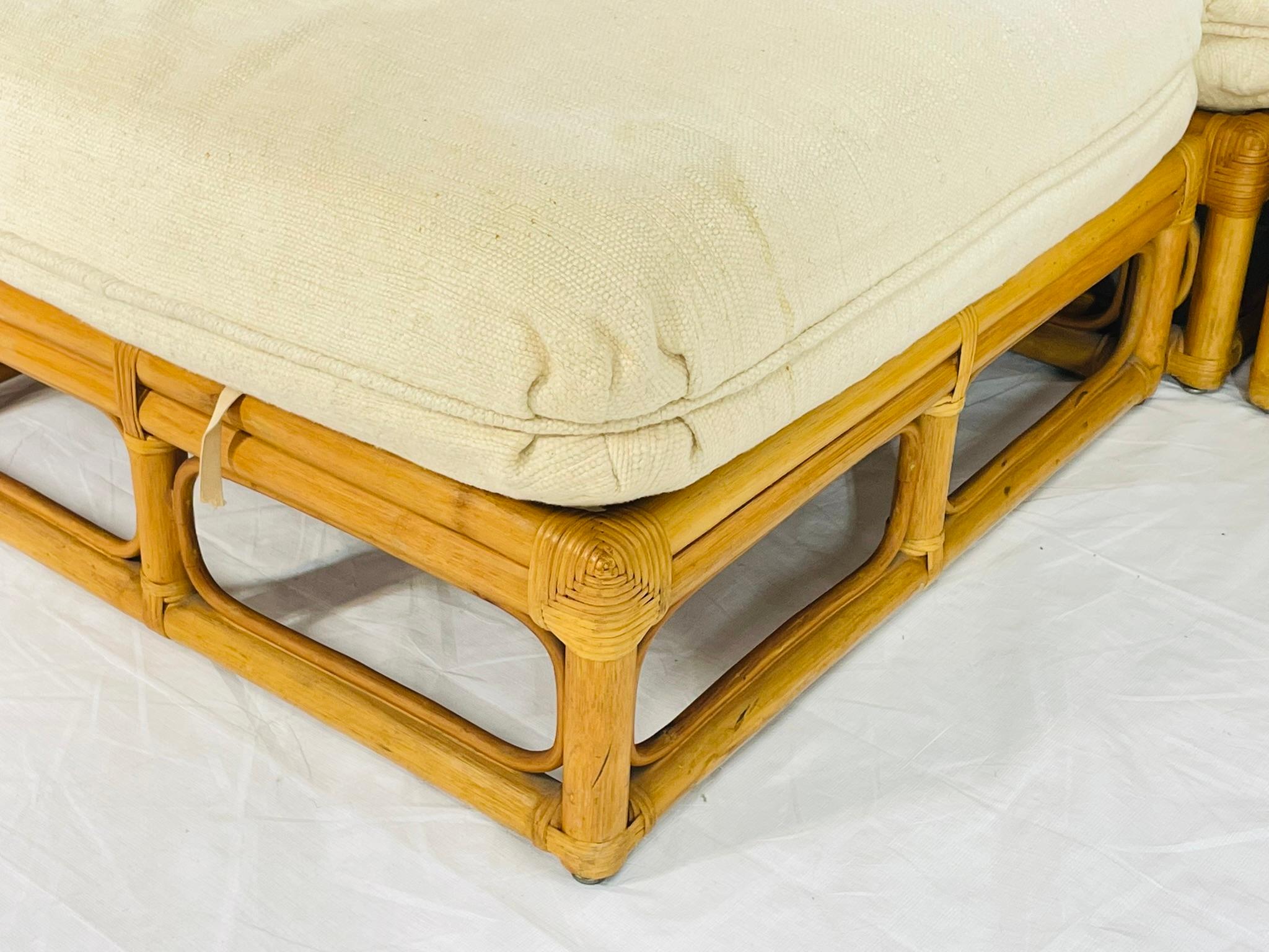 Divano modulare in bambù a 6 pezzi vintage, tappezzeria crema, anni '70 in vendita 10