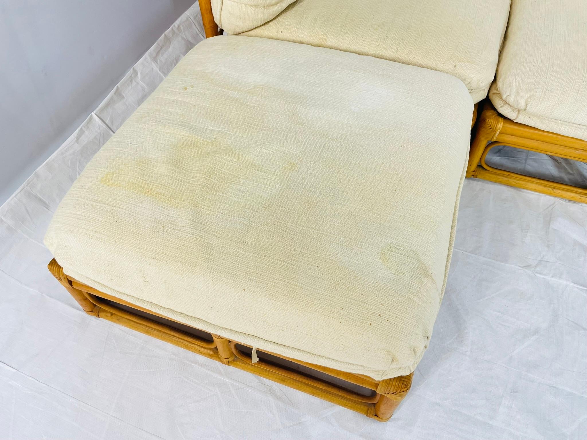 Divano modulare in bambù a 6 pezzi vintage, tappezzeria crema, anni '70 in vendita 11