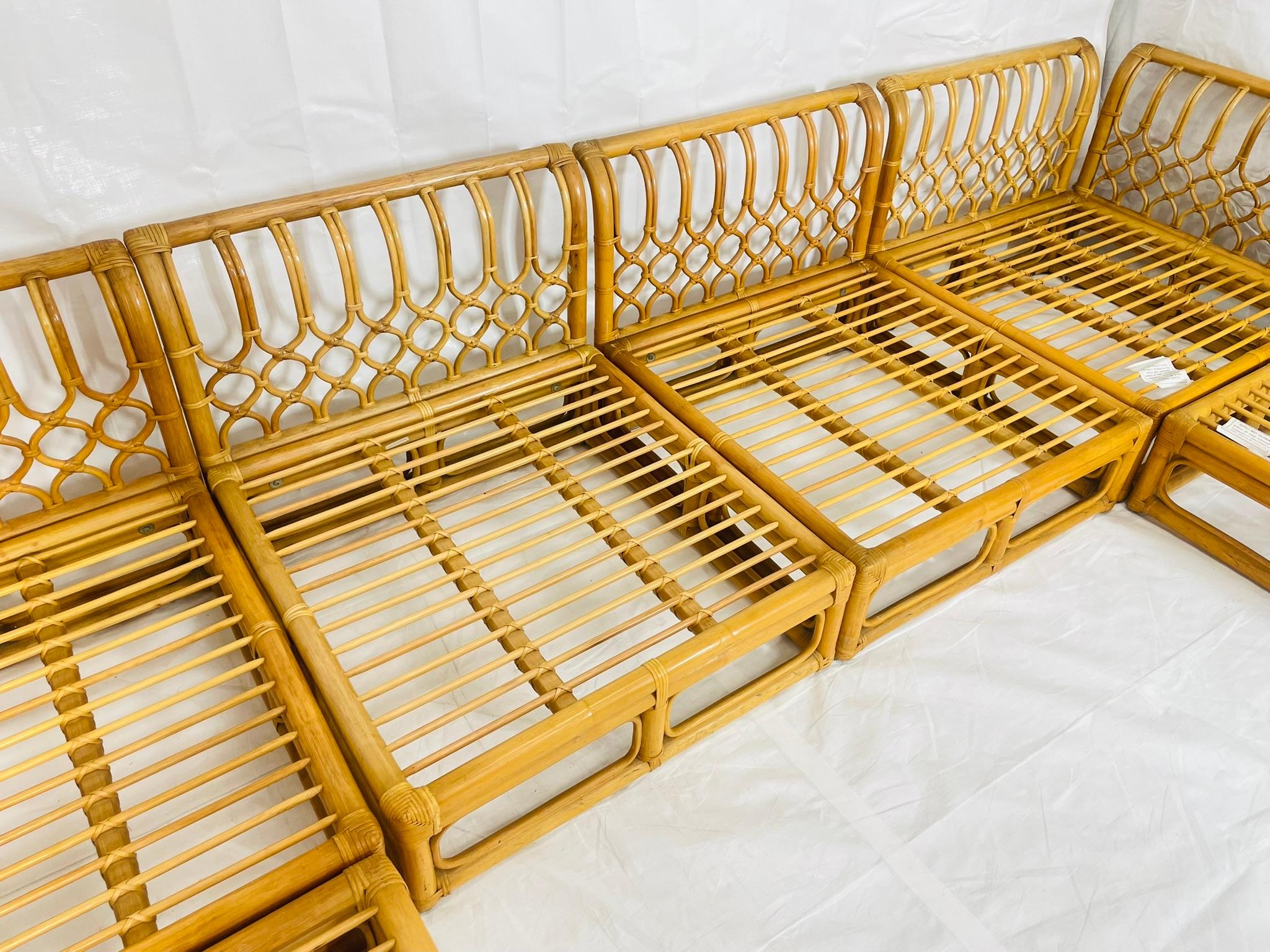 Divano modulare in bambù a 6 pezzi vintage, tappezzeria crema, anni '70 in vendita 1