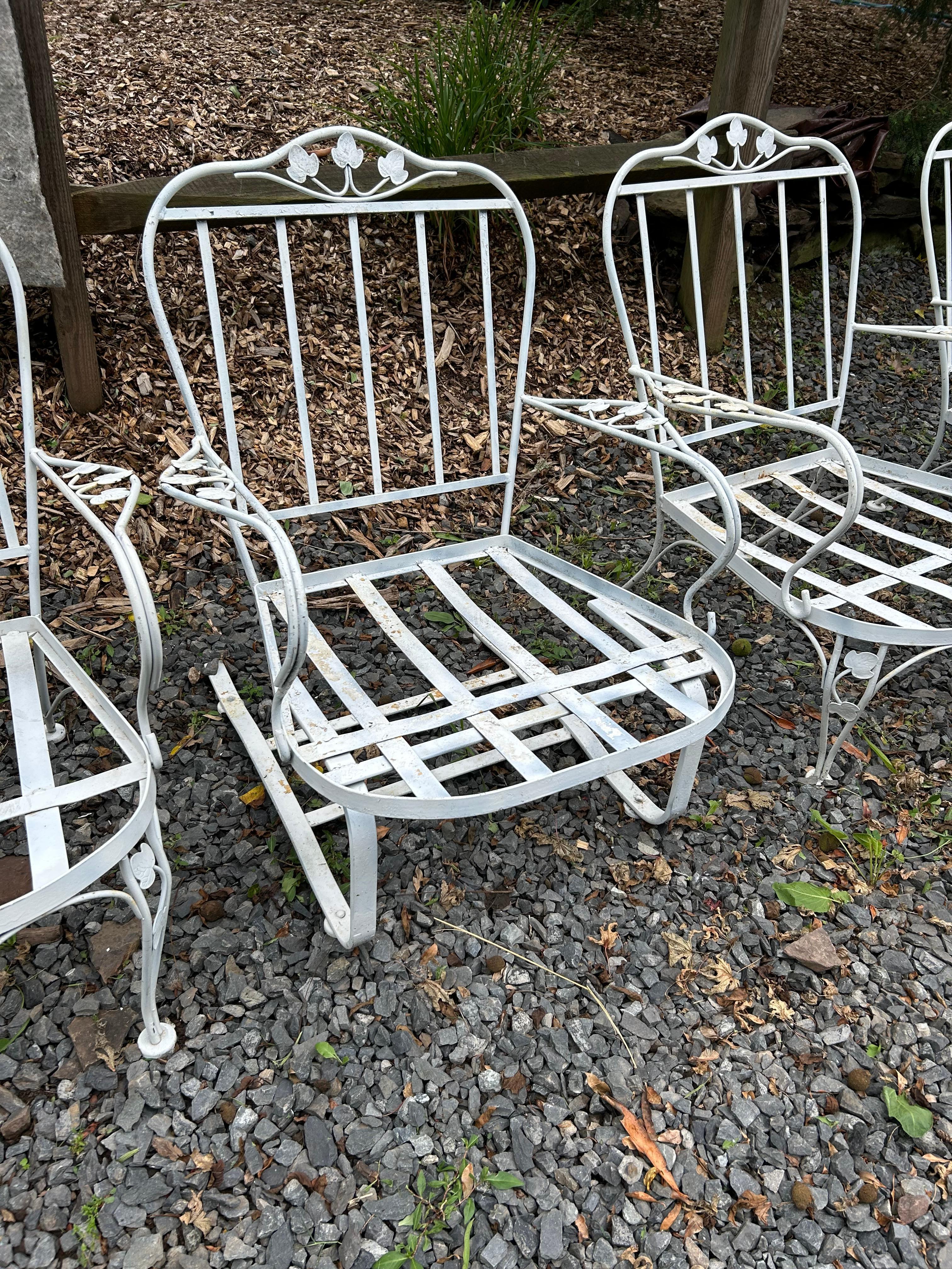 Set da patio per esterni in ferro bianco vintage da 6 pezzi In condizioni buone a Hopewell, NJ
