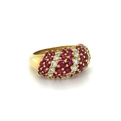 Vintage 6 Row Ruby and Diamond 11mm Gold Band Ring