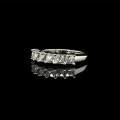 Vintage 6 Stone Diamond Platinum Halfway Eternity Band Ring Estate Fine Jewelry