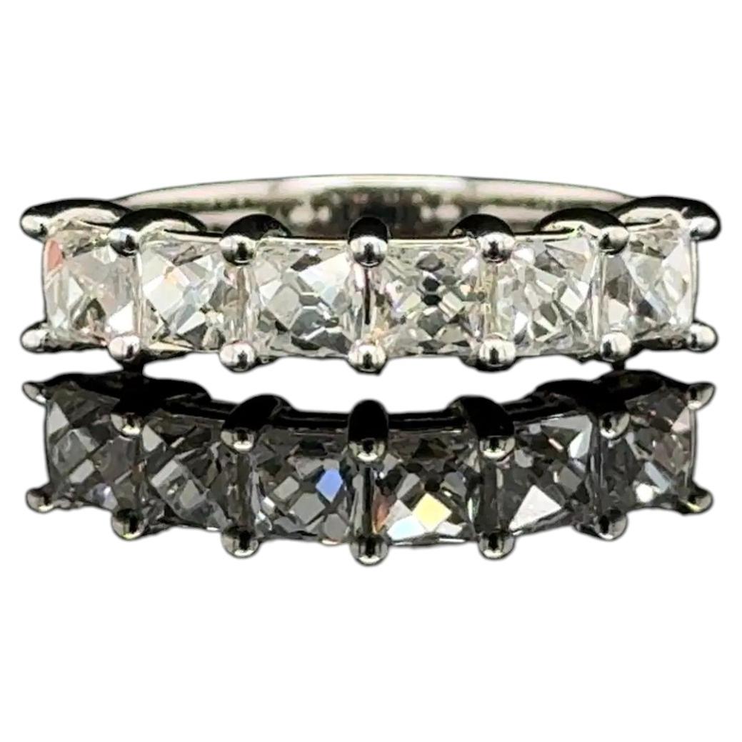 Vintage 6 Stone Diamond Platinum Halfway Eternity Band Ring Estate Fine Jewelry For Sale