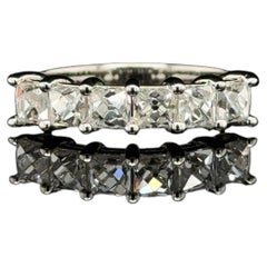 Vintage 6 Stone Diamond Platinum Halfway Eternity Band Ring Estate Fine Jewelry