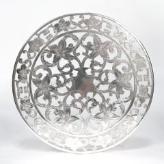 Posavasos o salvamanteles vintage de 6" de Webster Co, con incrustaciones de plata y cristal