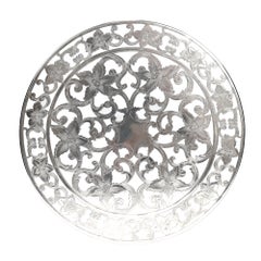 Posavasos o salvamanteles vintage de 6" de Webster Co, con incrustaciones de plata y cristal