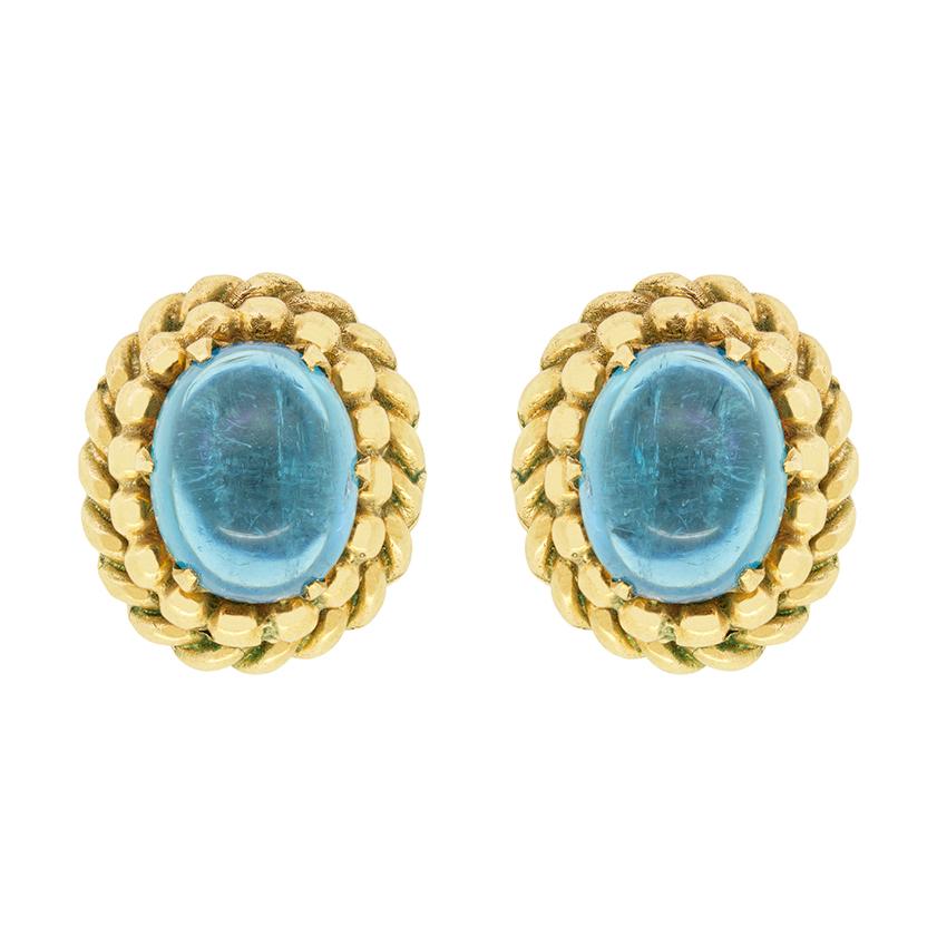 Retro Vintage 6.00ct Blue Tourmaline Earrings, c.1970s For Sale