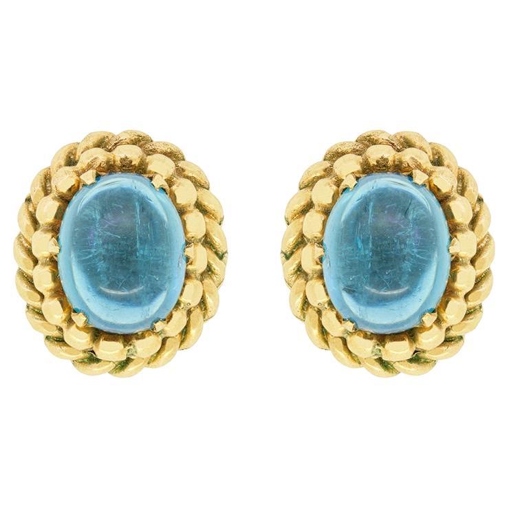 Vintage 6.00ct Blue Tourmaline Earrings, c.1970s For Sale