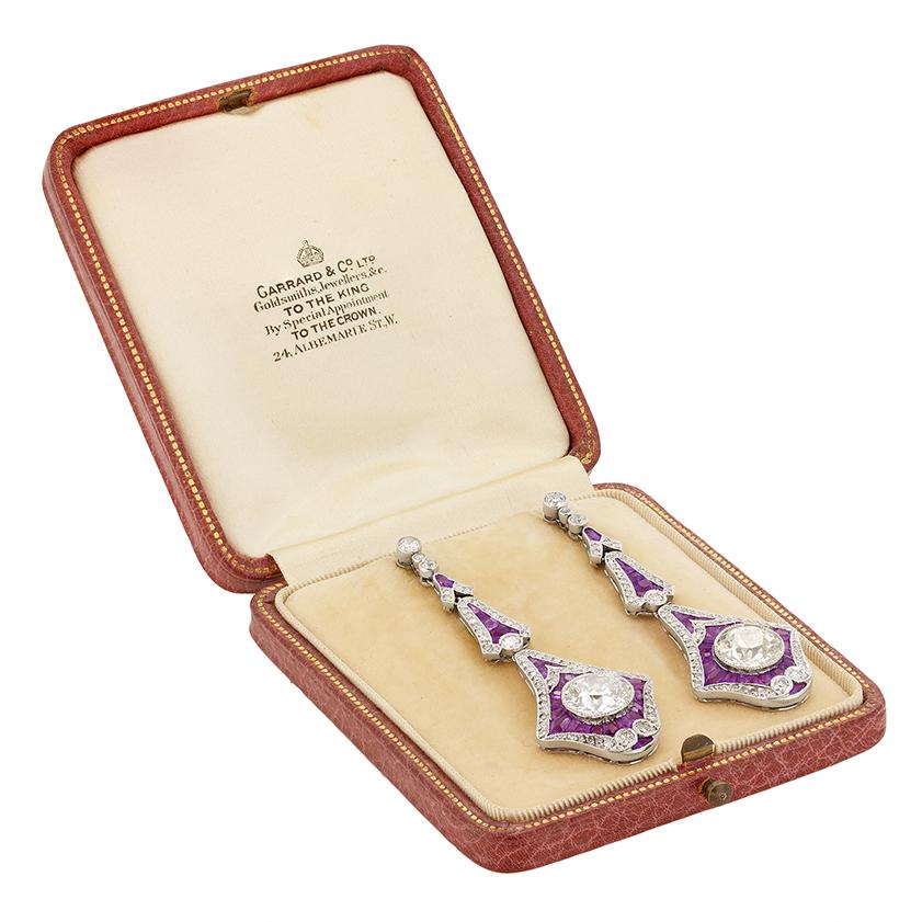 Boucles d'oreilles pendantes vintage en diamant et améthyste de 6.00ct, c.1950s en vente 2