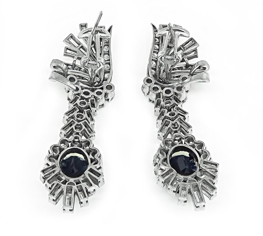 Vintage 6.00ct Sapphire 3.00ct Diamond Dangling Earrings In Good Condition For Sale In New York, NY