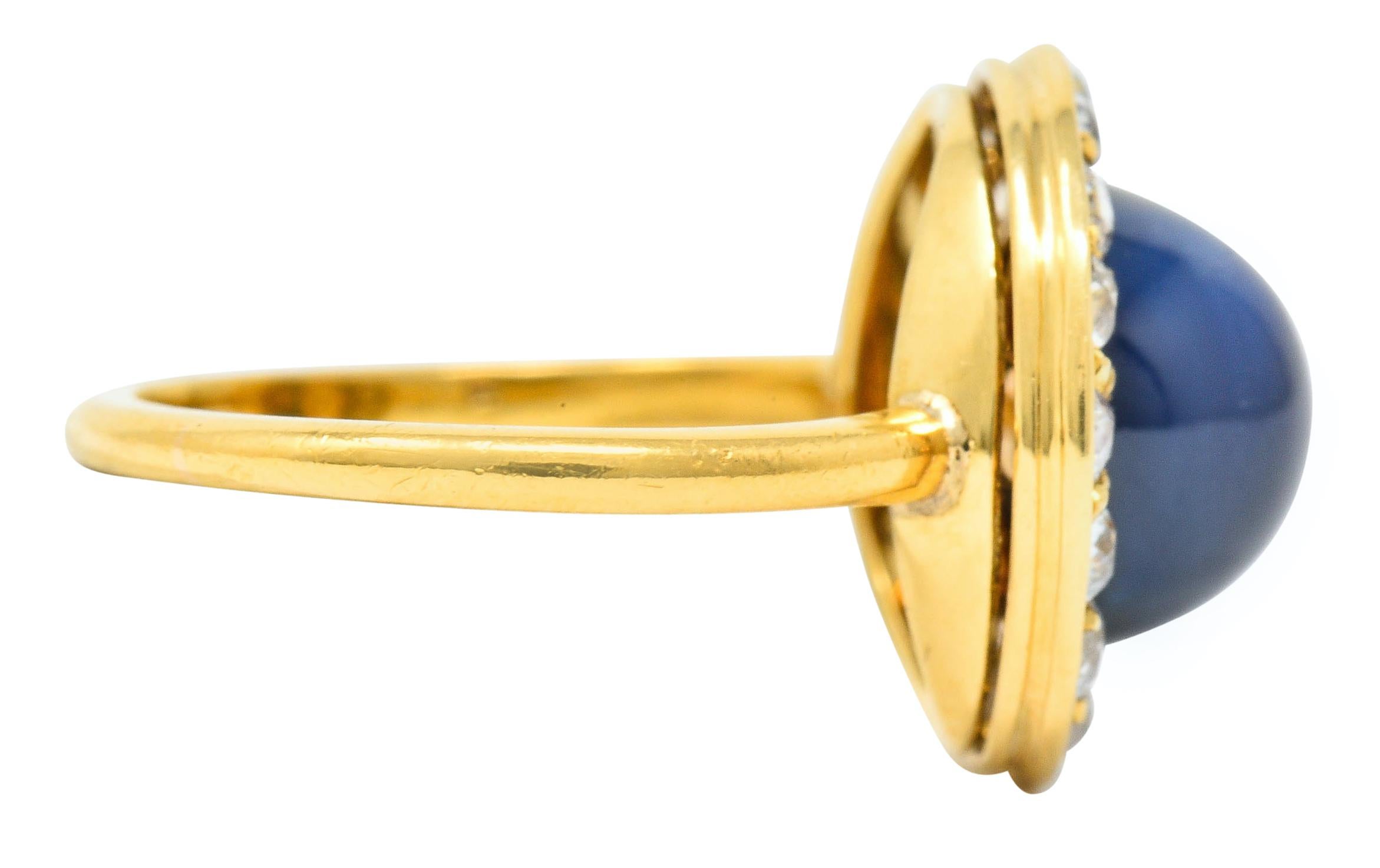 Contemporary Vintage 6.09 Carats No Heat Australian Sapphire Diamond 18 Karat Gold Ring