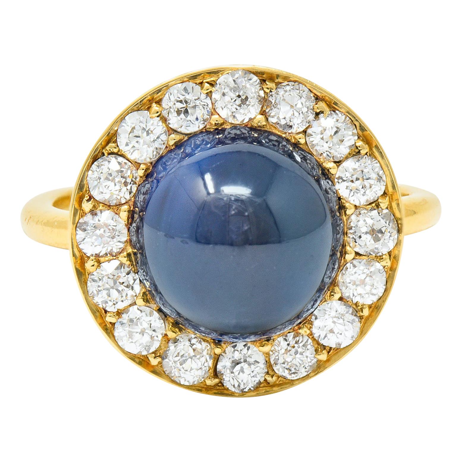 Vintage 6.09 Carats No Heat Australian Sapphire Diamond 18 Karat Gold Ring