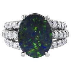 Vintage 6.0ct Australian Black Opal from Lighting Ridge Diamonds Platinum Ring