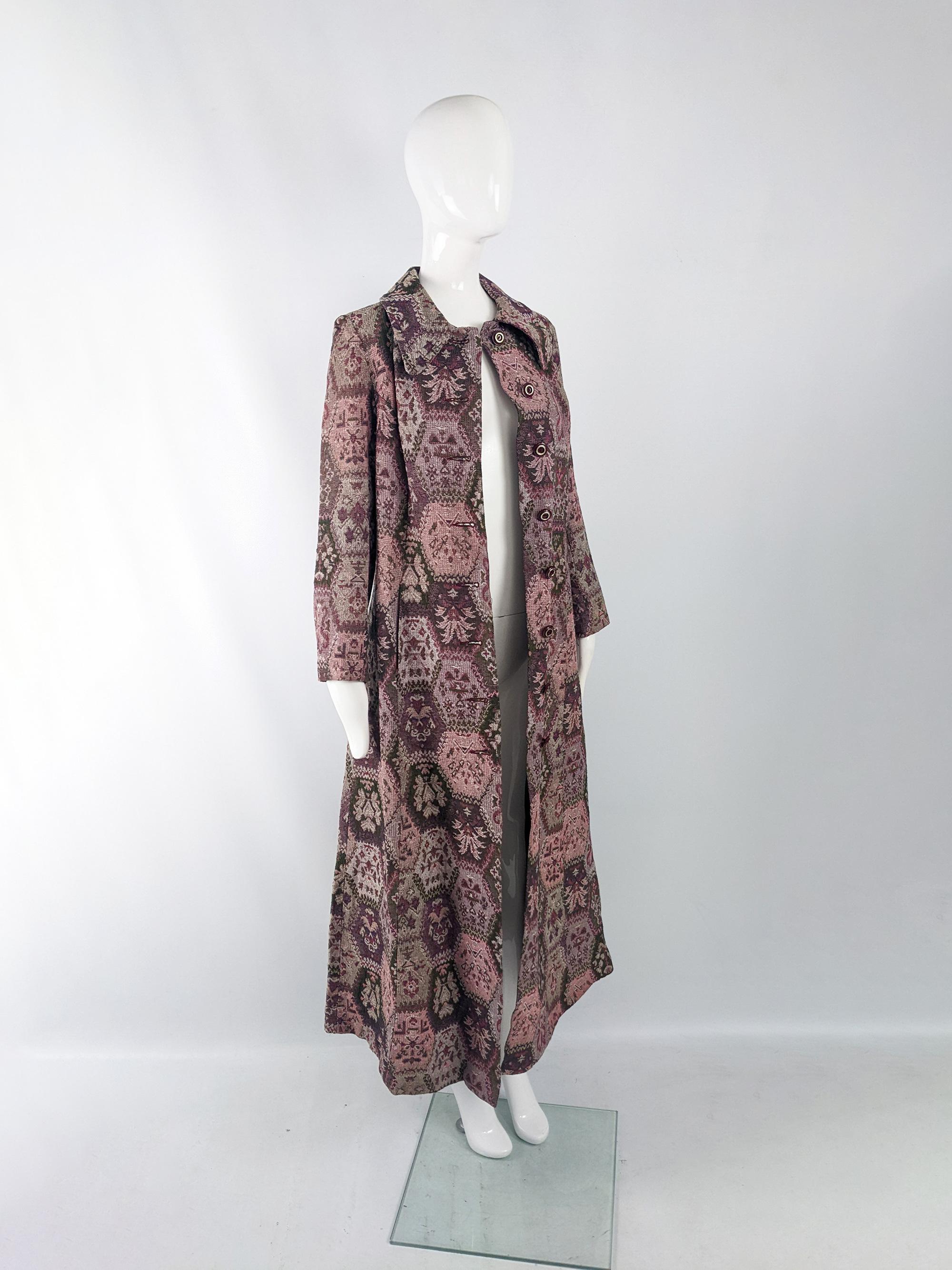 Vintage 60s 70s Boho Tapestry Full Length Maxi Coat Jacket, 1960s 1970s  1