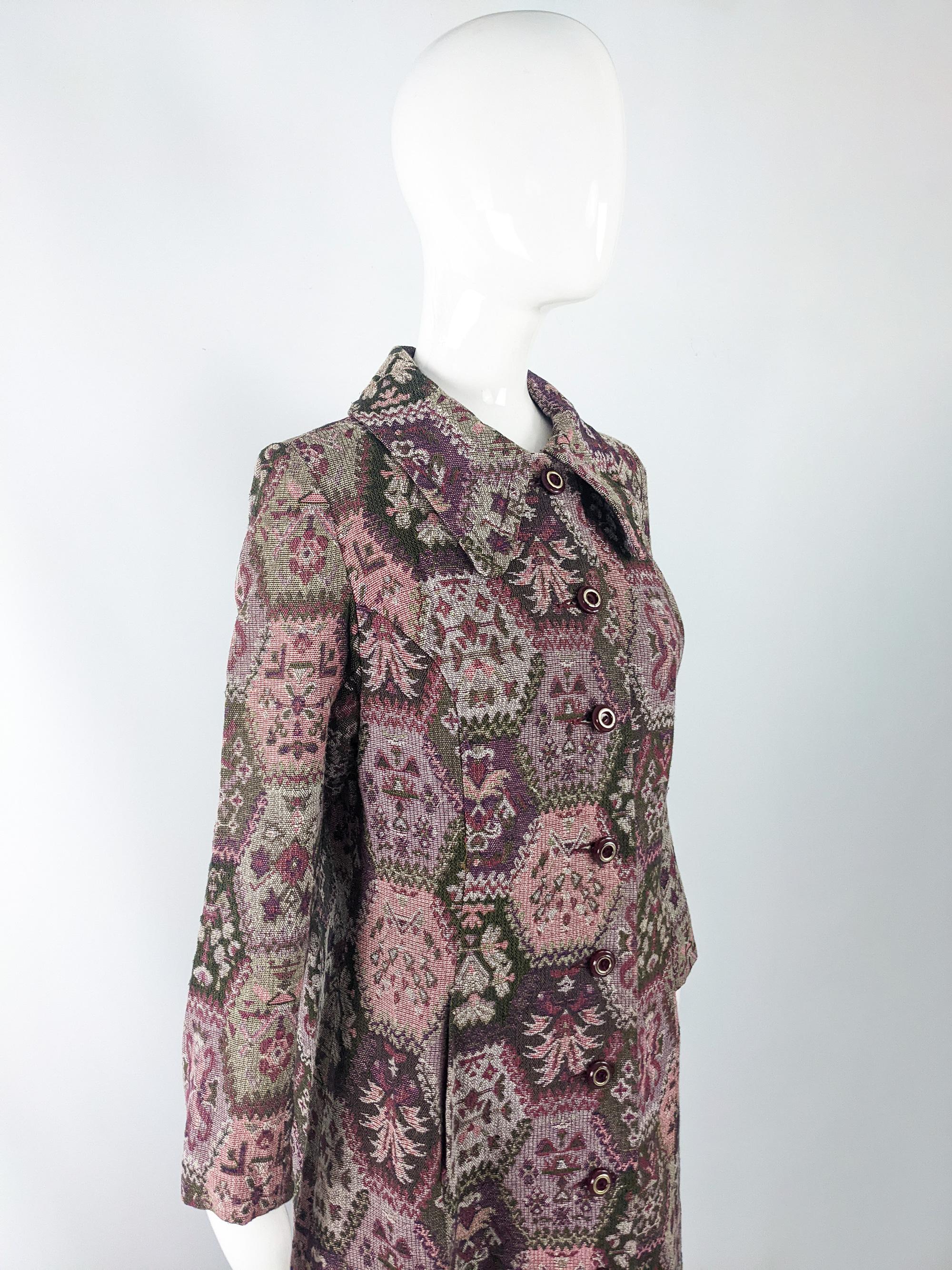 Vintage 60s 70s Boho Tapestry Full Length Maxi Coat Jacket, 1960s 1970s  2