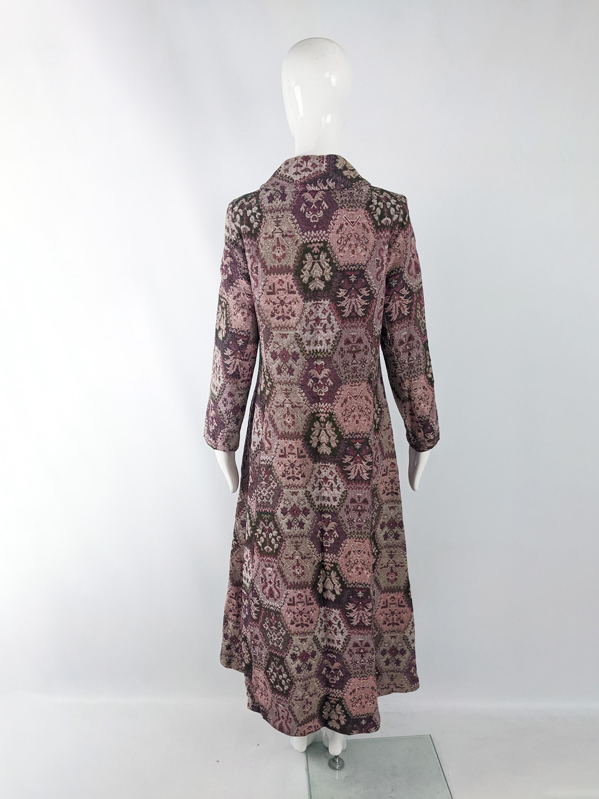 Vintage 60s 70s Boho Tapestry Full Length Maxi Coat Jacket, 1960s 1970s  3