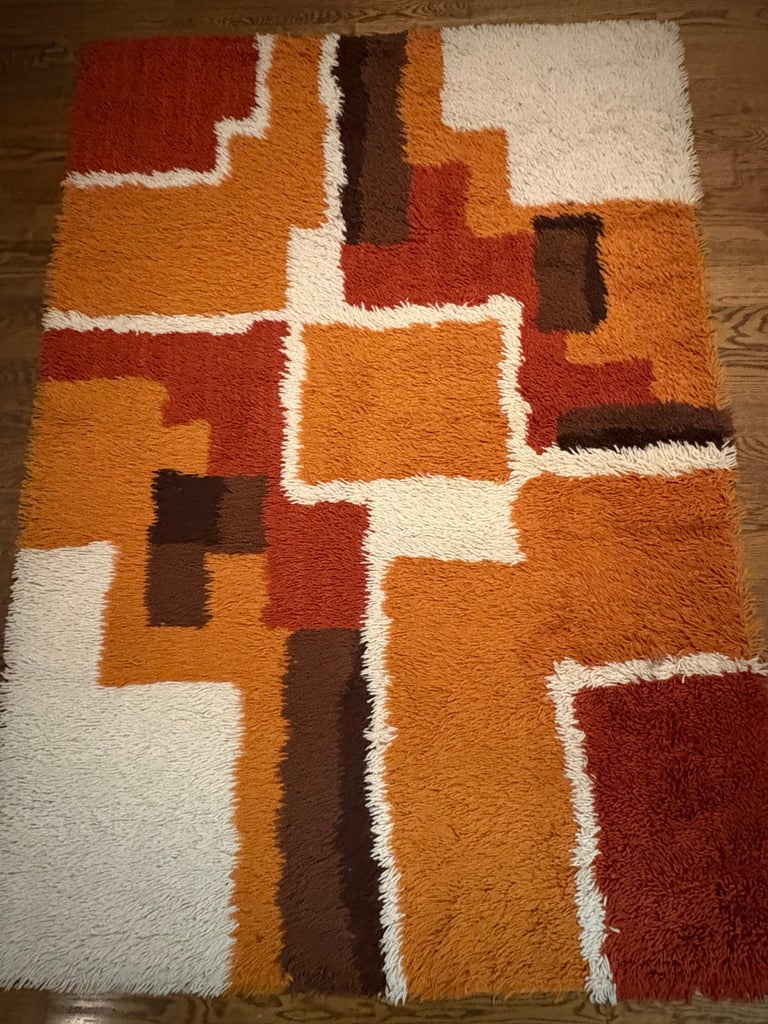 Vintage 60s/70s Danish Rya Rug For Sale at 1stDibs