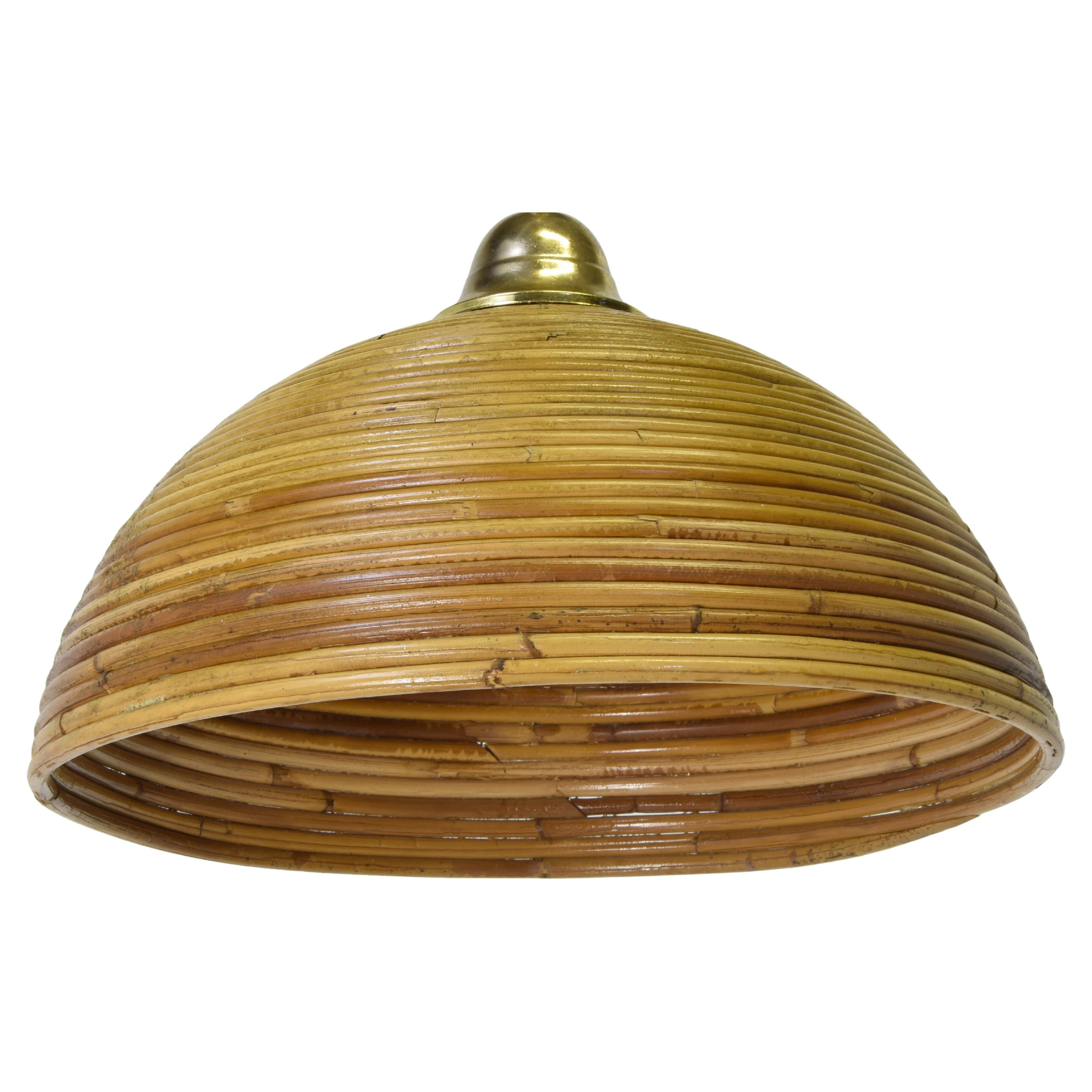 Lampada a sospensione in bambù e rattan vintage anni '60