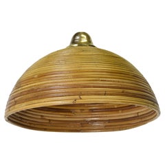 Lampada a sospensione in bambù e rattan vintage anni '60
