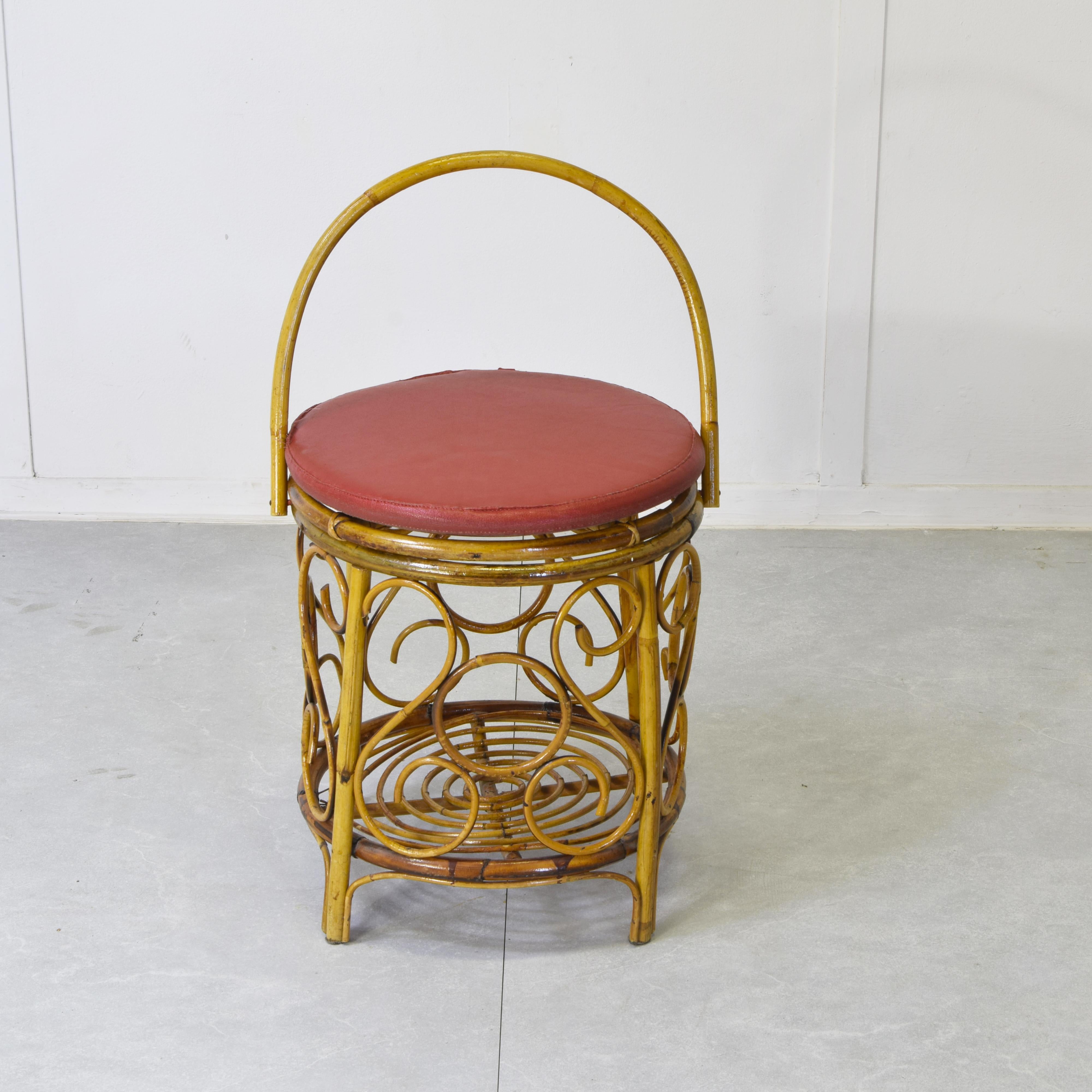 Vintage 60s Bambus & Rattan Hocker (Moderne der Mitte des Jahrhunderts) im Angebot