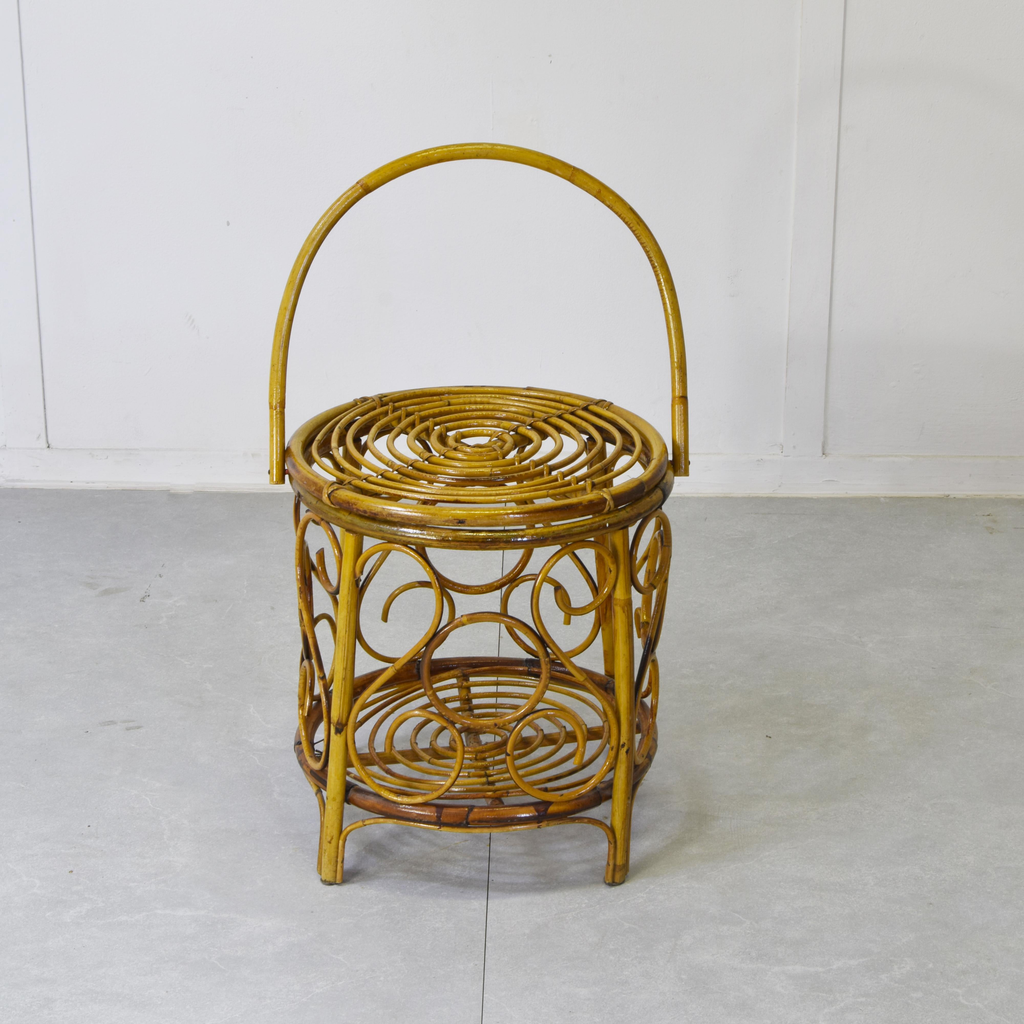 Vintage 60s Bambus & Rattan Hocker (Italienisch) im Angebot