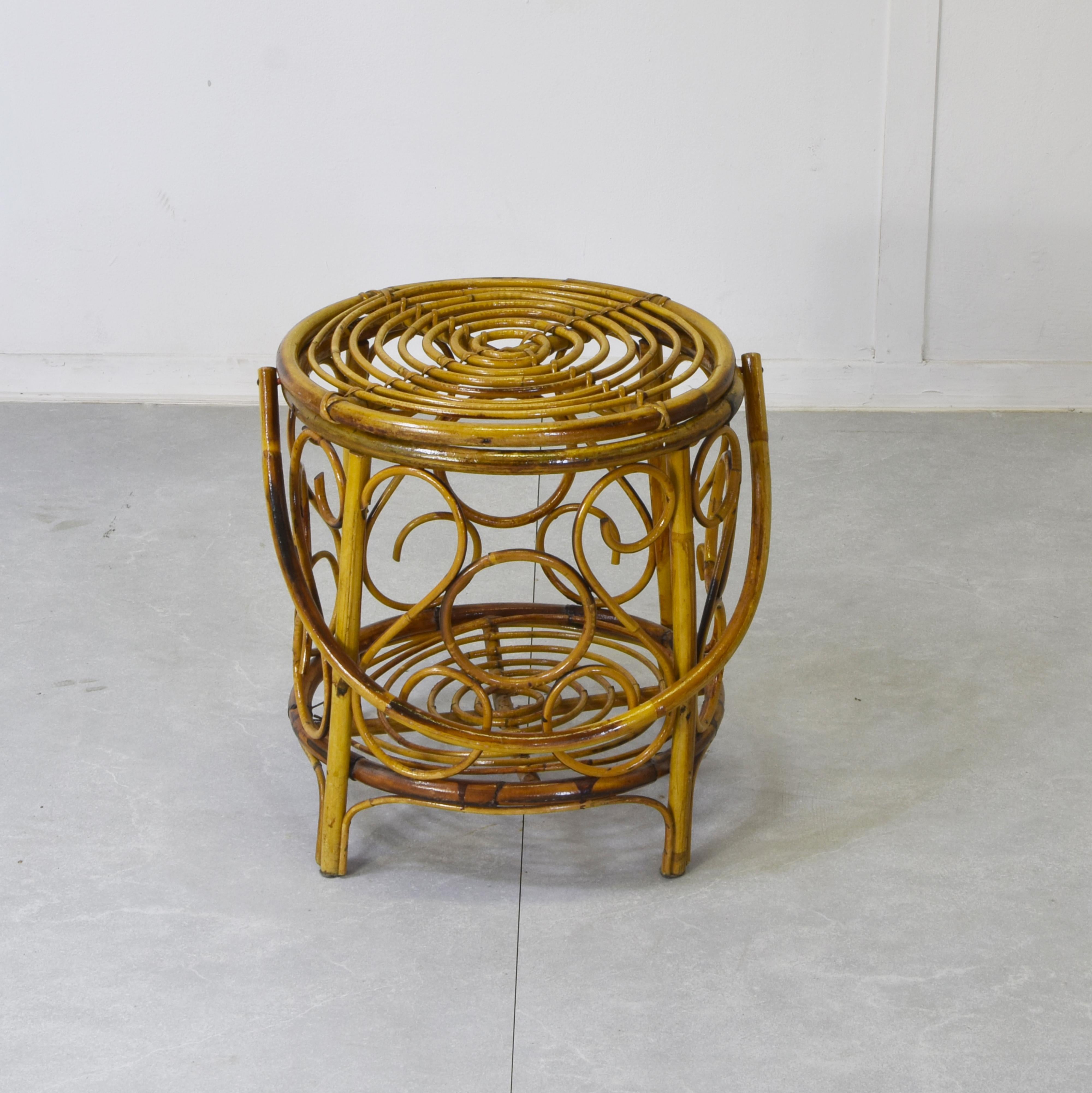 Vintage 60s Bambus & Rattan Hocker im Zustand „Gut“ im Angebot in bari, IT