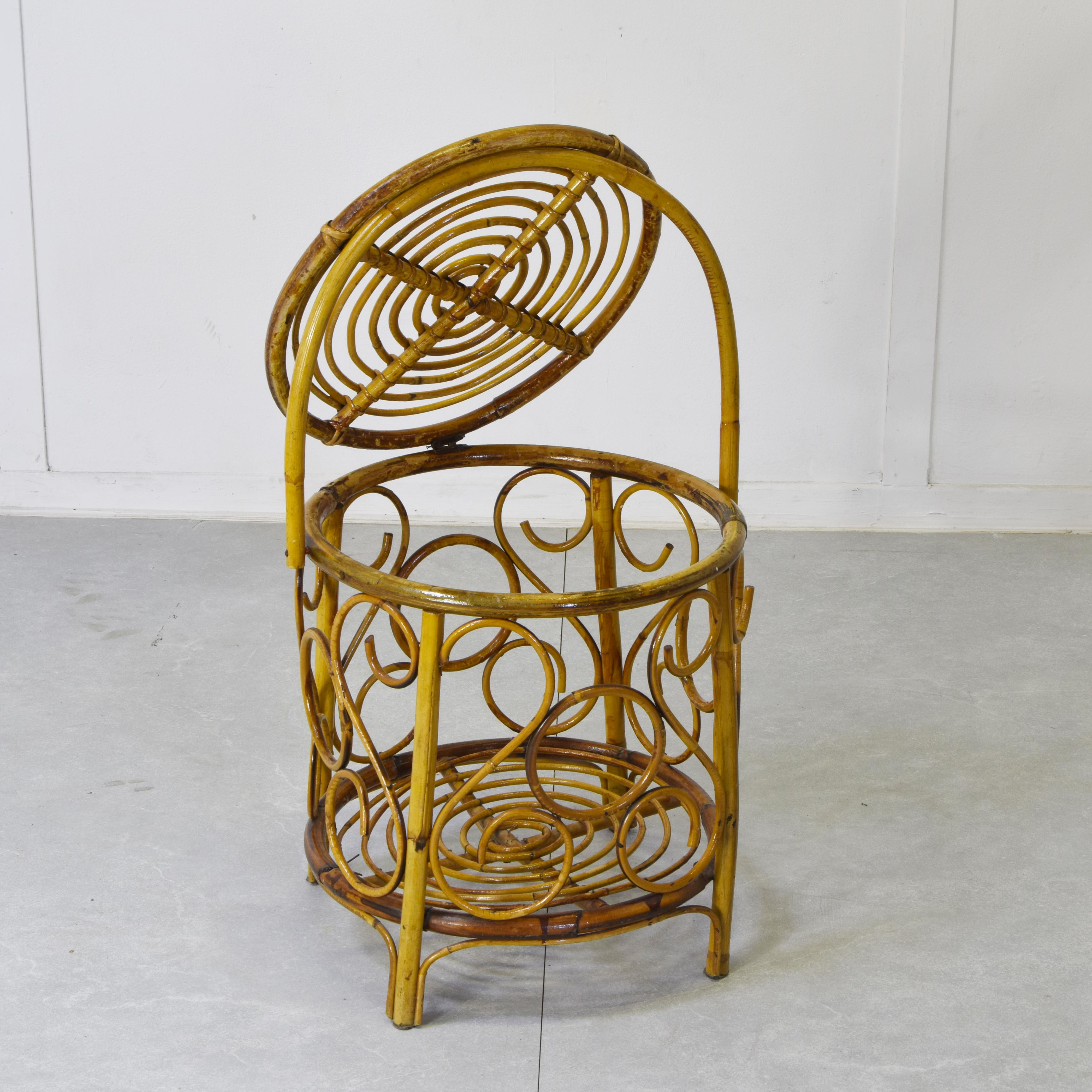 Vintage 60s Bambus & Rattan Hocker (Mitte des 20. Jahrhunderts) im Angebot