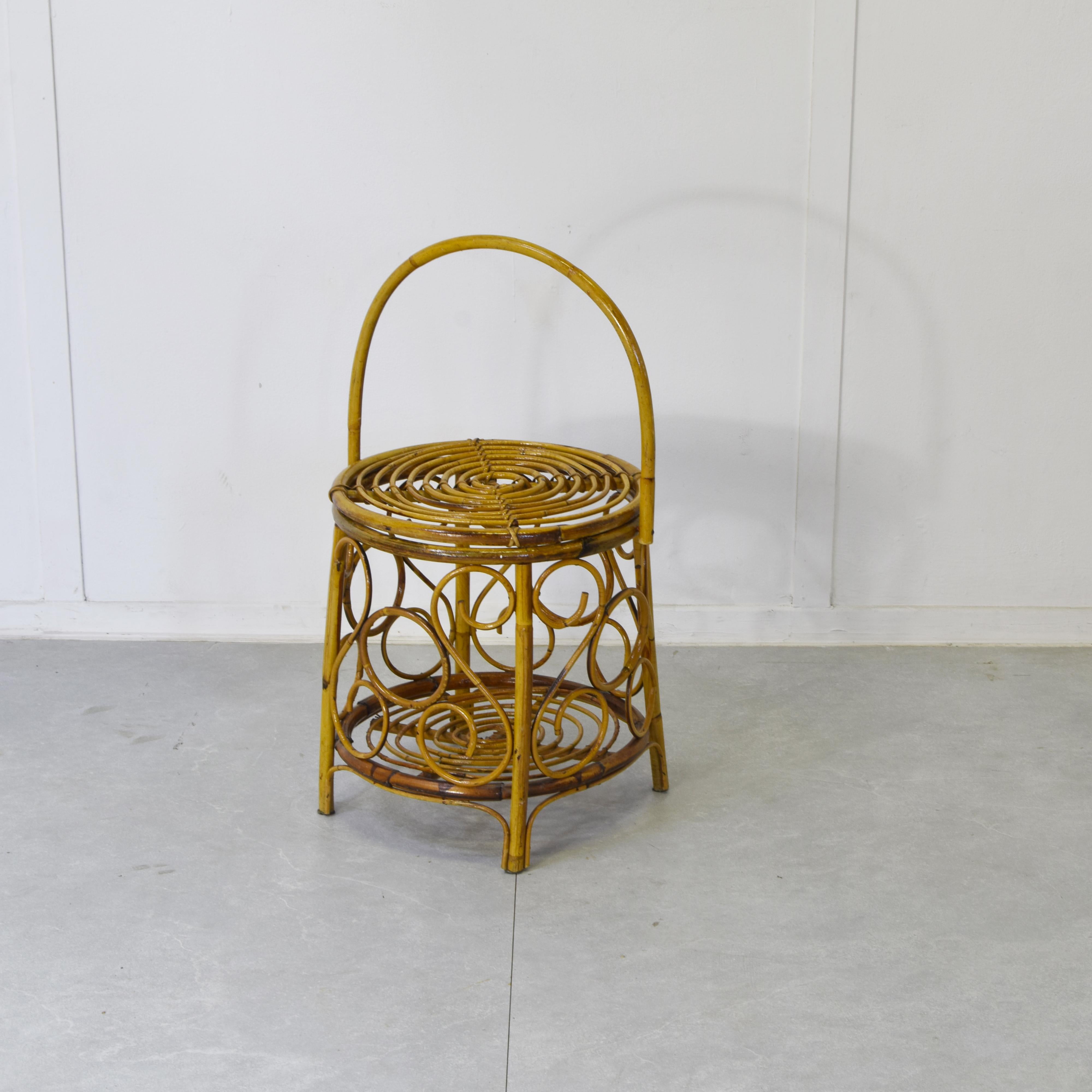 Vintage 60s Bambus & Rattan Hocker im Angebot 1