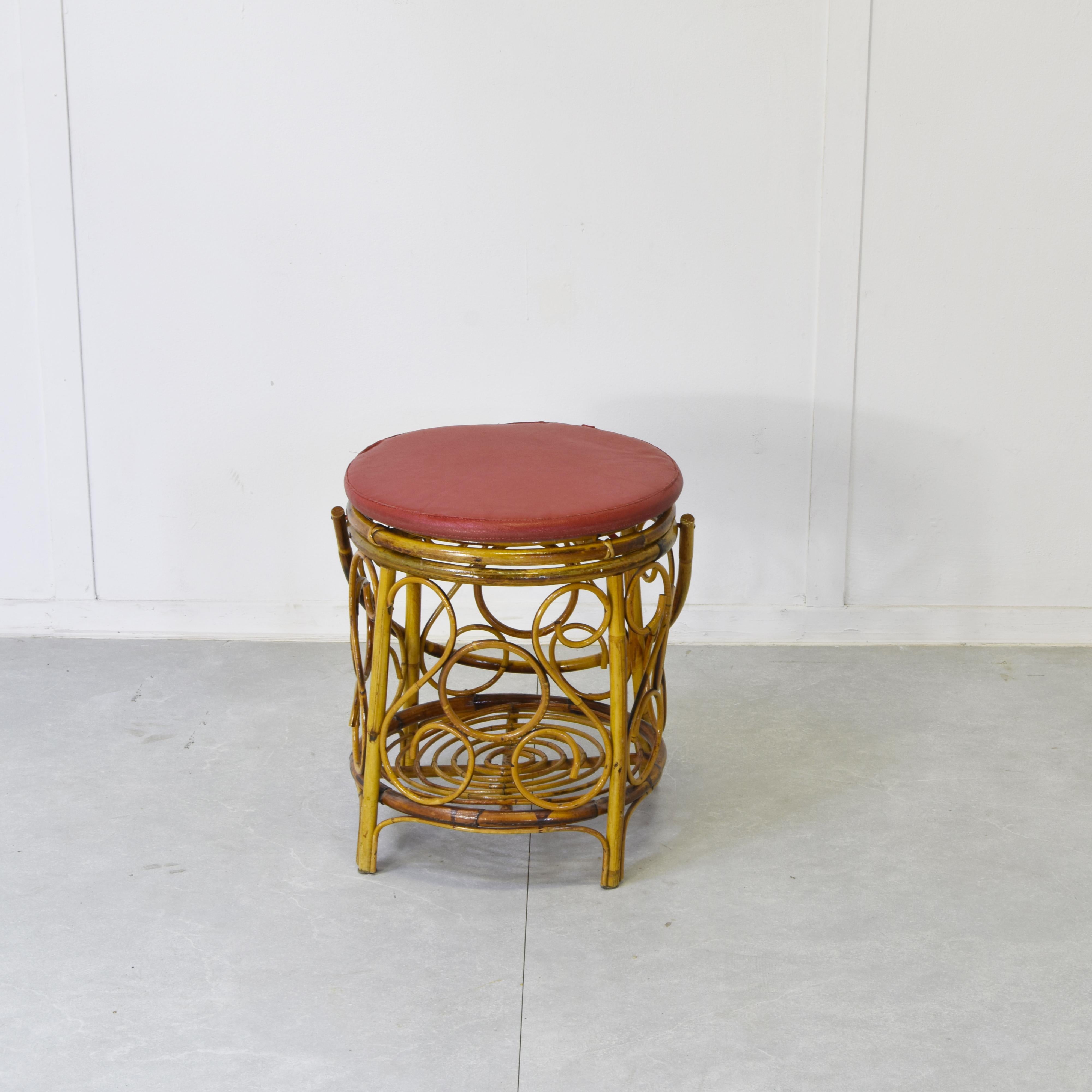 Vintage 60s Bambus & Rattan Hocker im Angebot 2