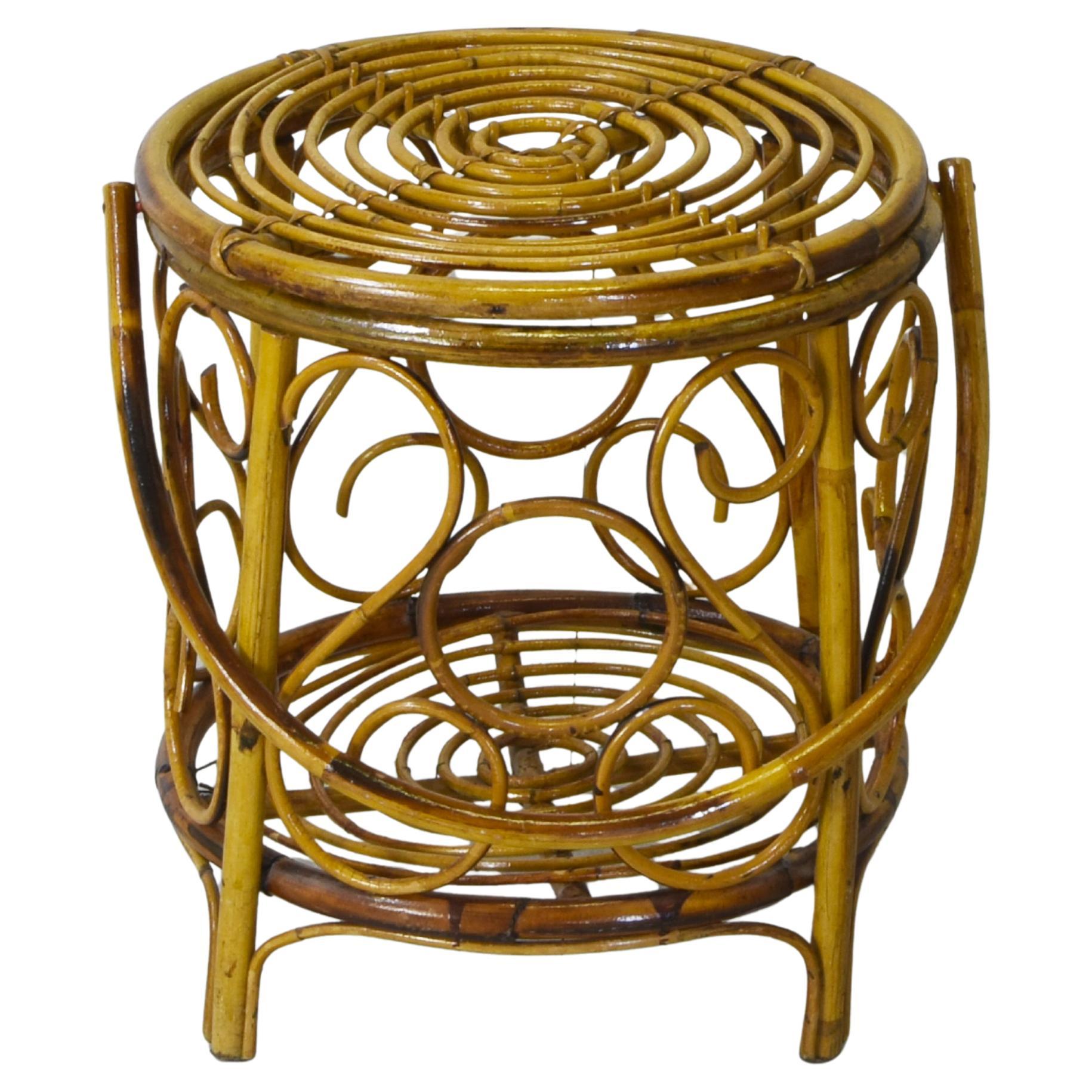 Vintage 60s Bambus & Rattan Hocker