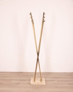 Vintage 60's Coat Hanger in Marble and Golden Brass Design Romeo Rega