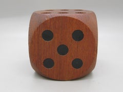 Vintage 60's Danish Teak Wood Figural Dice Desk Pen/Pencil Holder Stand Pop Art