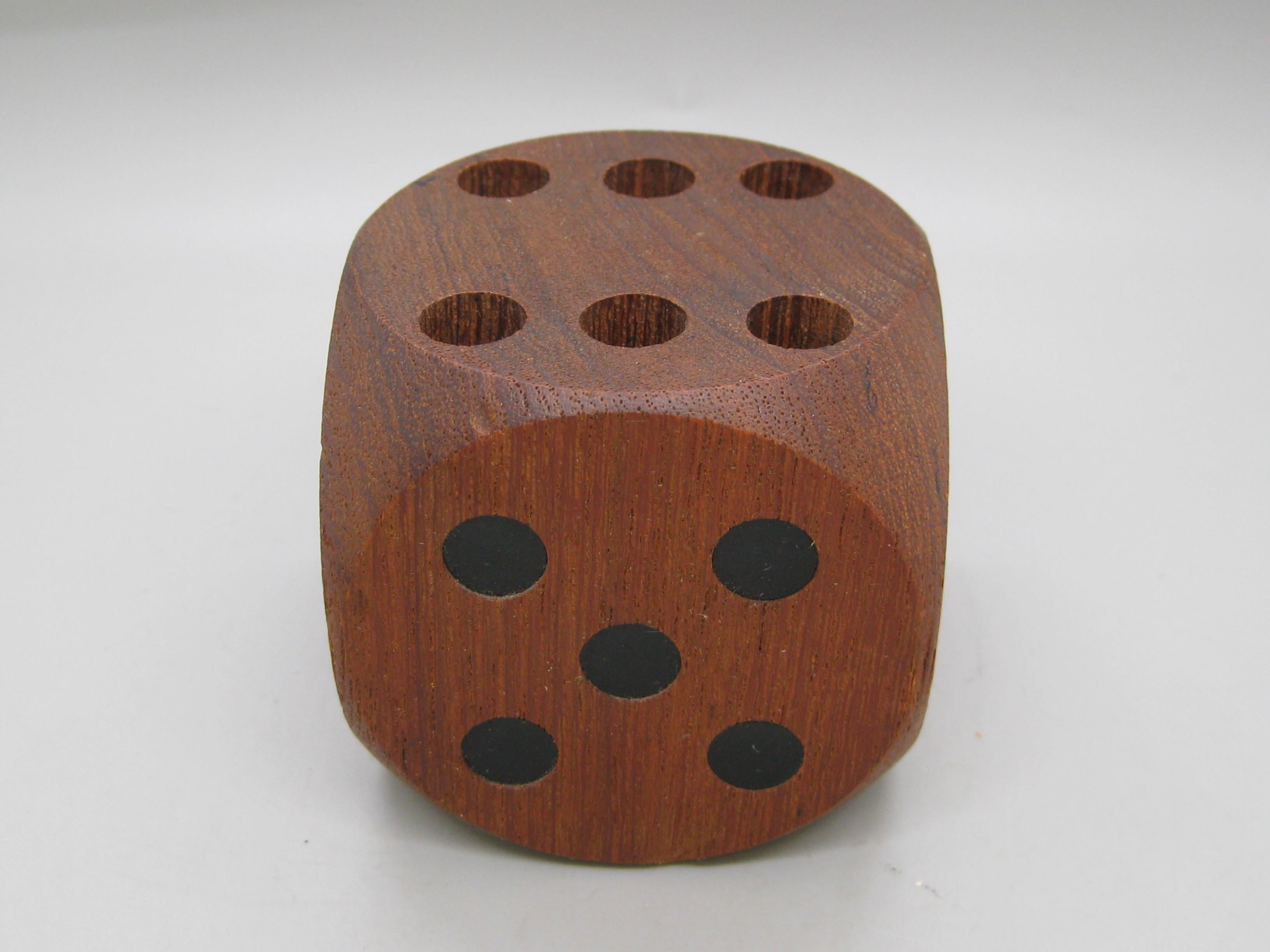 Vintage 60's Danish Teakholz Figural Dice Desk Pen/Pencil Holder Stand Pop Art
