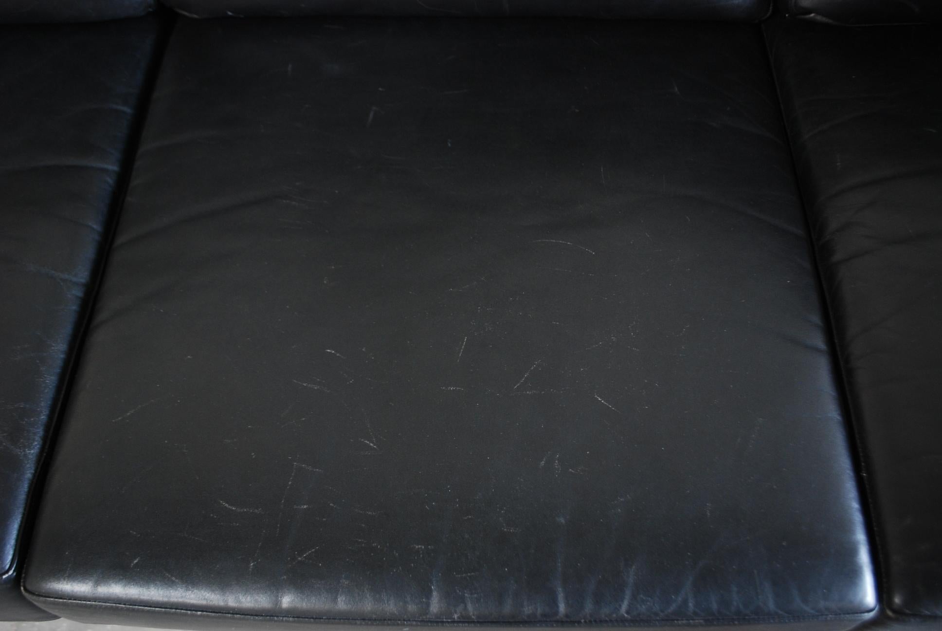 20th Century Vintage 1960s Design German Black Leather Sofa