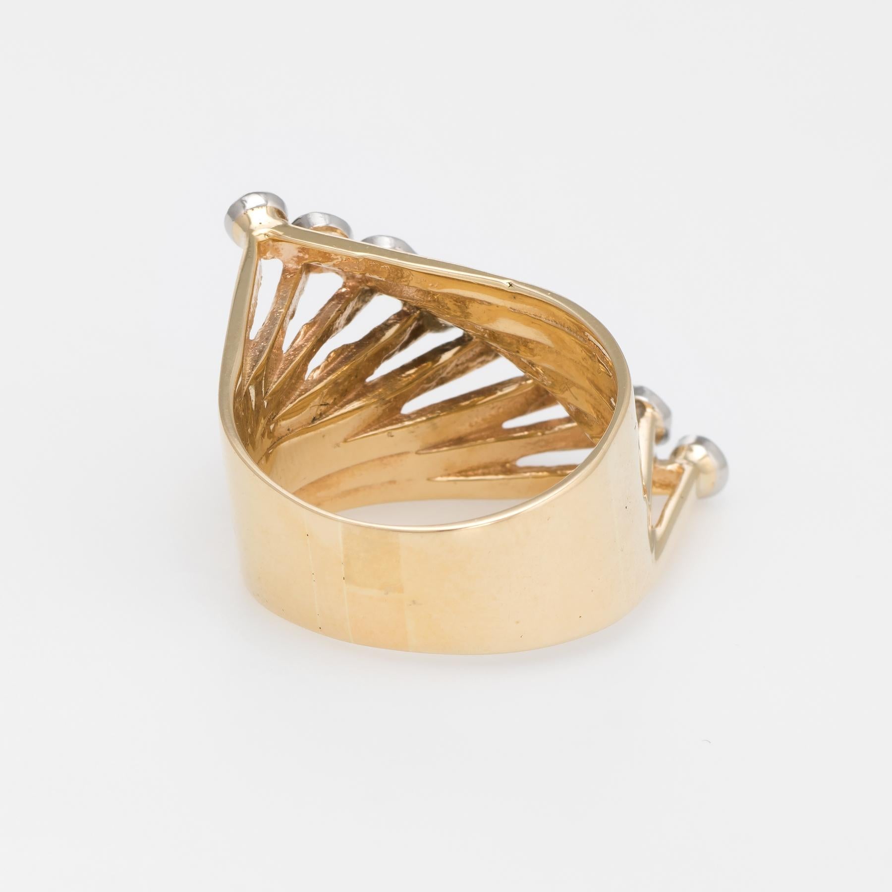 Women's Vintage 1960s Diamond Ring 14 Karat Gold East West Cocktail Jewelry Statement