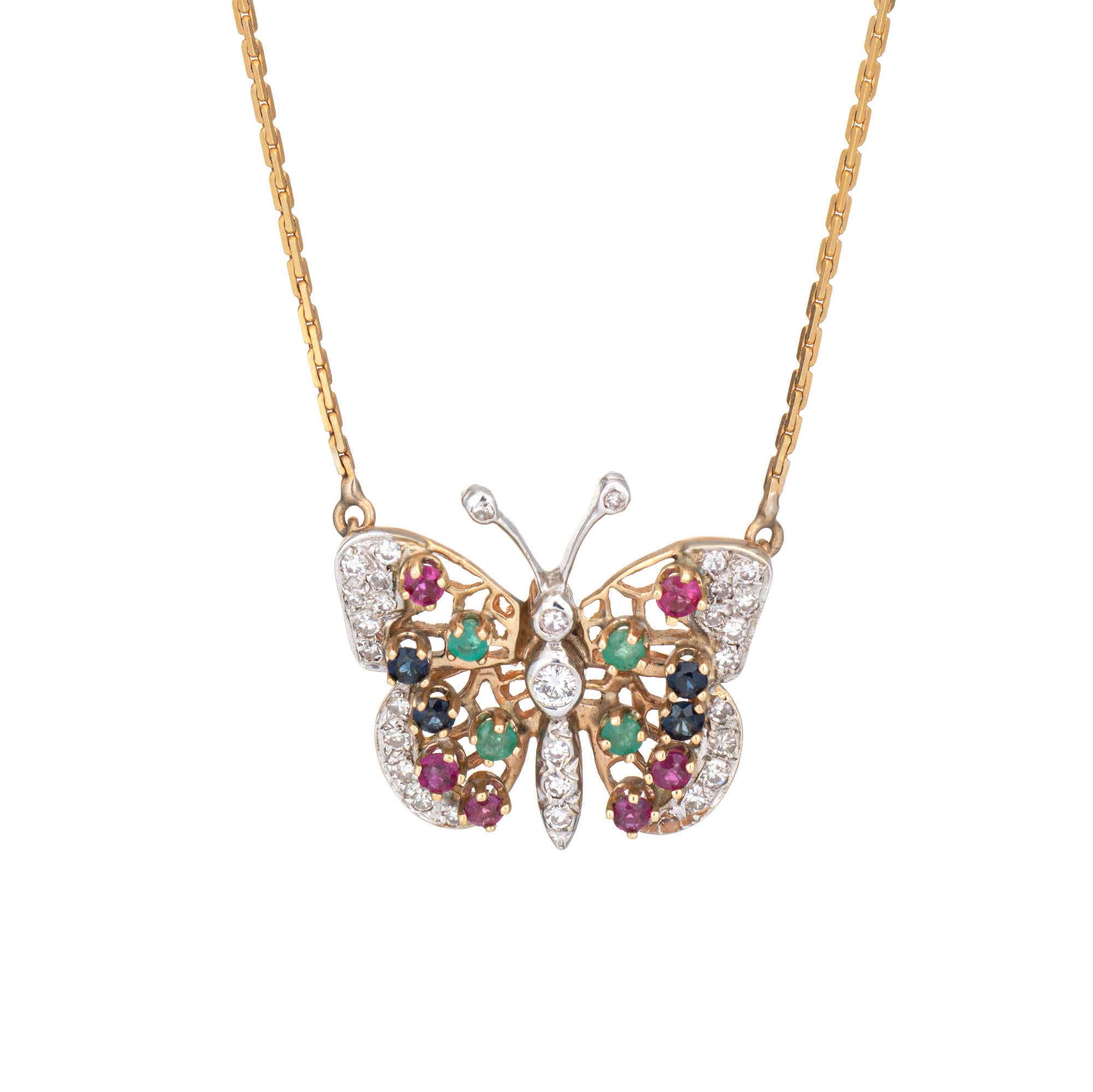 Collar Mariposa Vintage Años 60 Diamante Gargantilla Oro Amarillo 14k 15.5