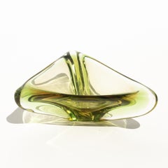 Vintage 60s Italian Bowl, Massive "Uranium" Murano Glass, Yellow and Green Hues
