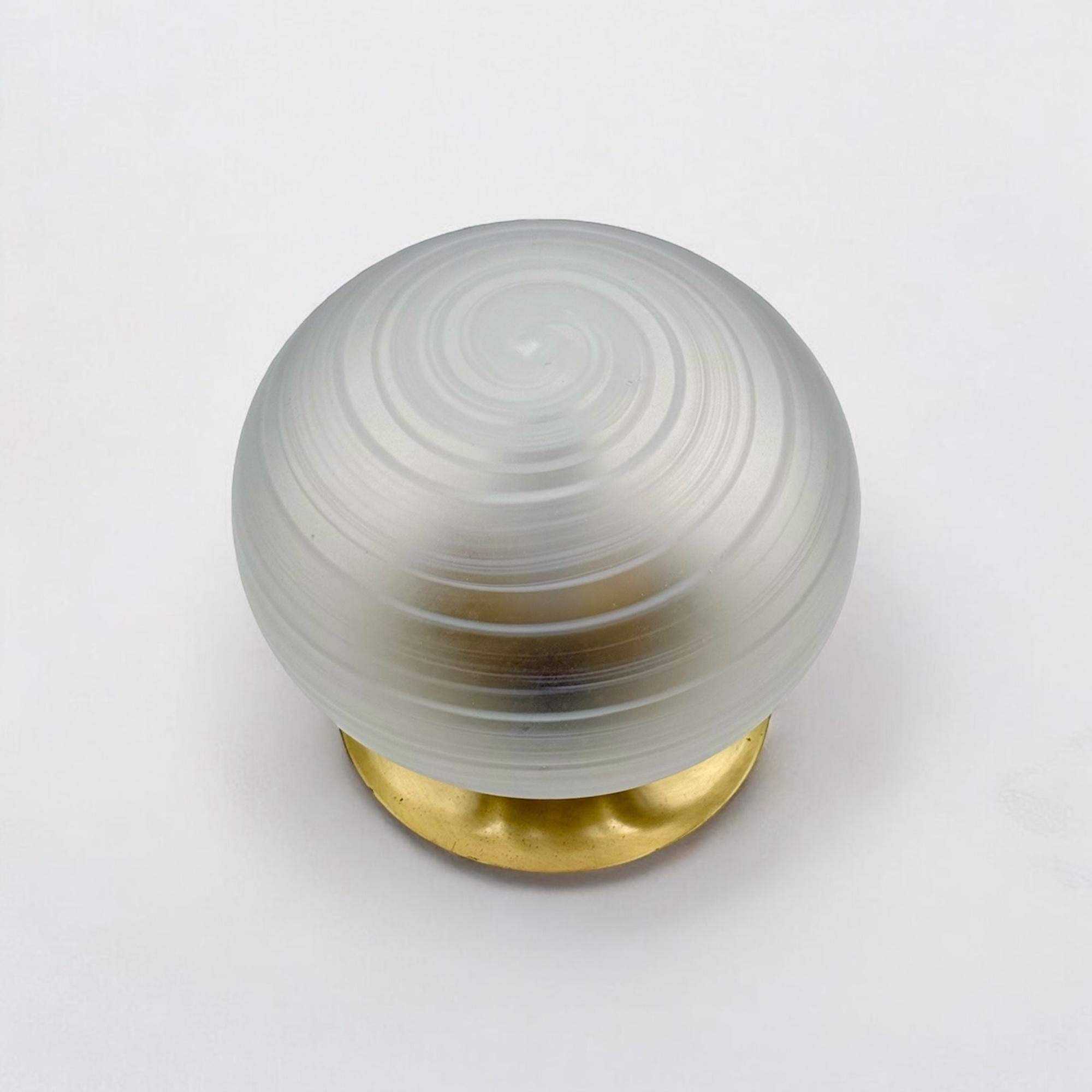 Mid-20th Century Vintage 60s Murano Table Lamp with Swirled Frosted Glass Globe and Brass Base