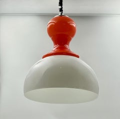 Vintage 60s Pendant Light Made in Italy - Large Opaline Orange and White Glass