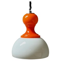 Retro 60s Pendant Light Made in Italy - Large Opaline Orange and White Glass