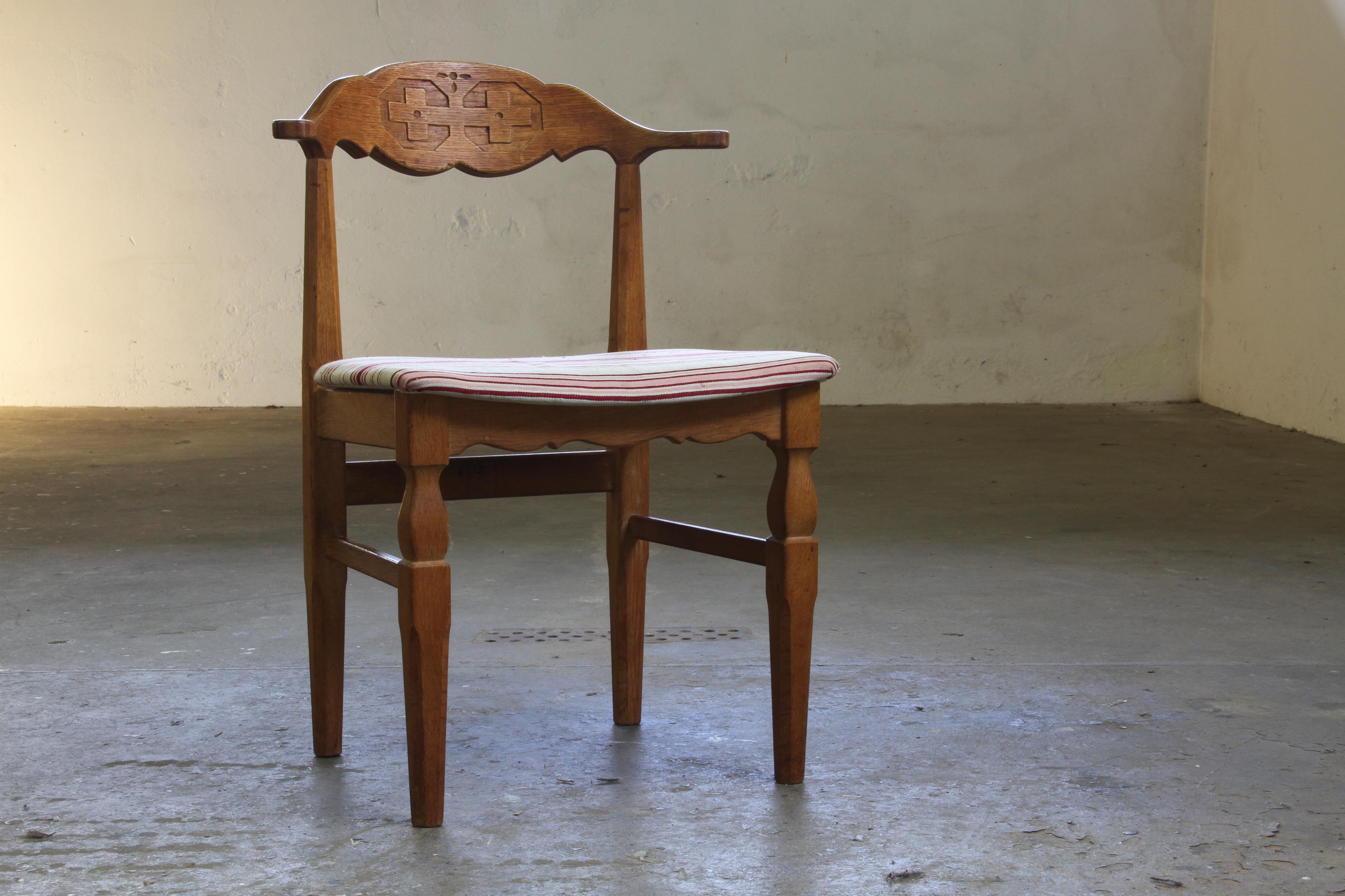 Vintage 60s Set of 6 Solid Oak Danish Design Dining Room Chairs, Kjærnulf style en vente 3