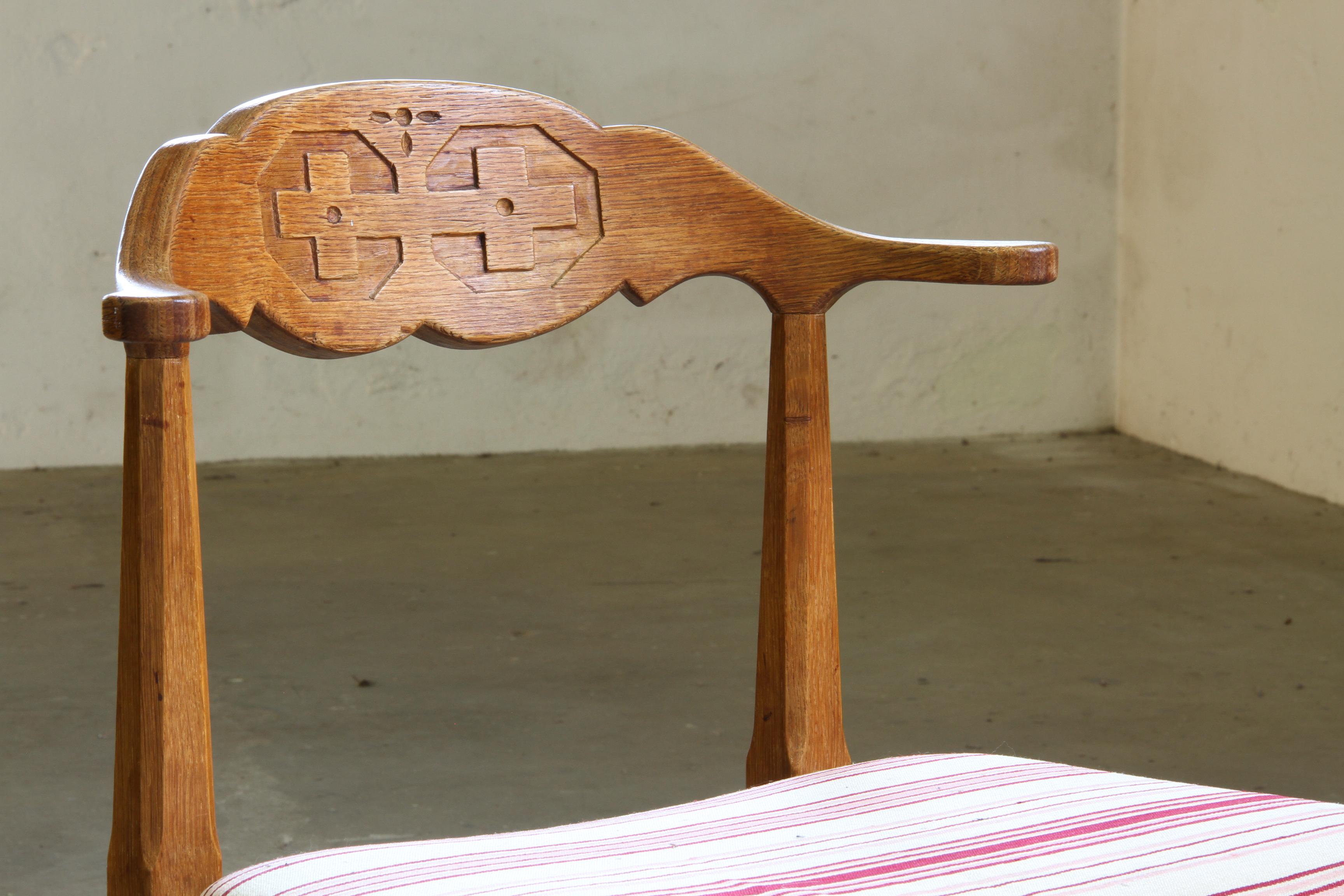 Vintage 60s Set of 6 Solid Oak Danish Design Dining Room Chairs, Kjærnulf style en vente 5