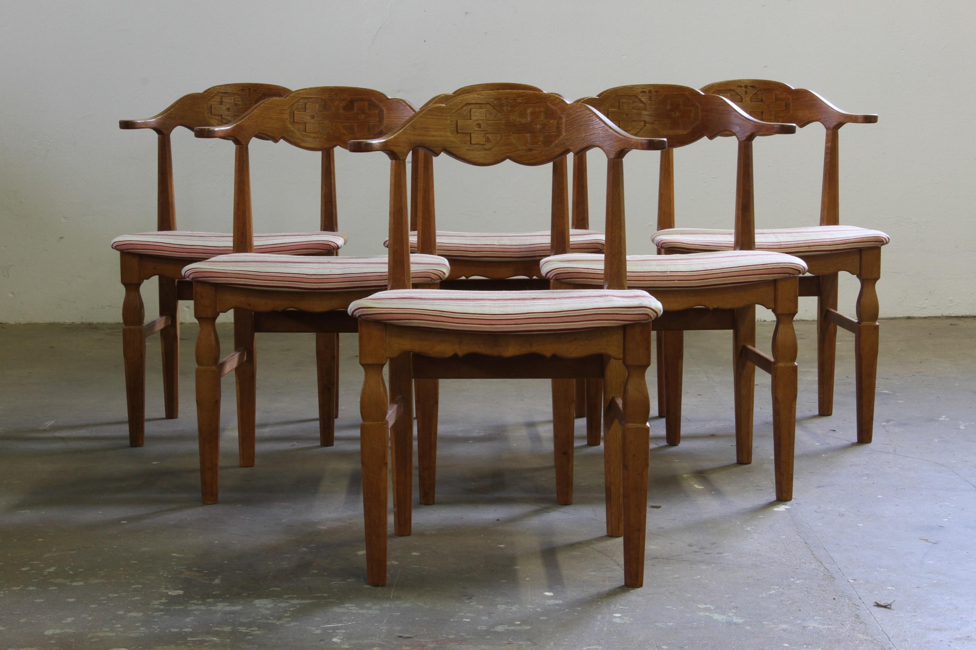 Vintage 60s Set of 6 Solid Oak Danish Design Dining Room Chairs, Kjærnulf style Bon état - En vente à Store Heddinge, DK