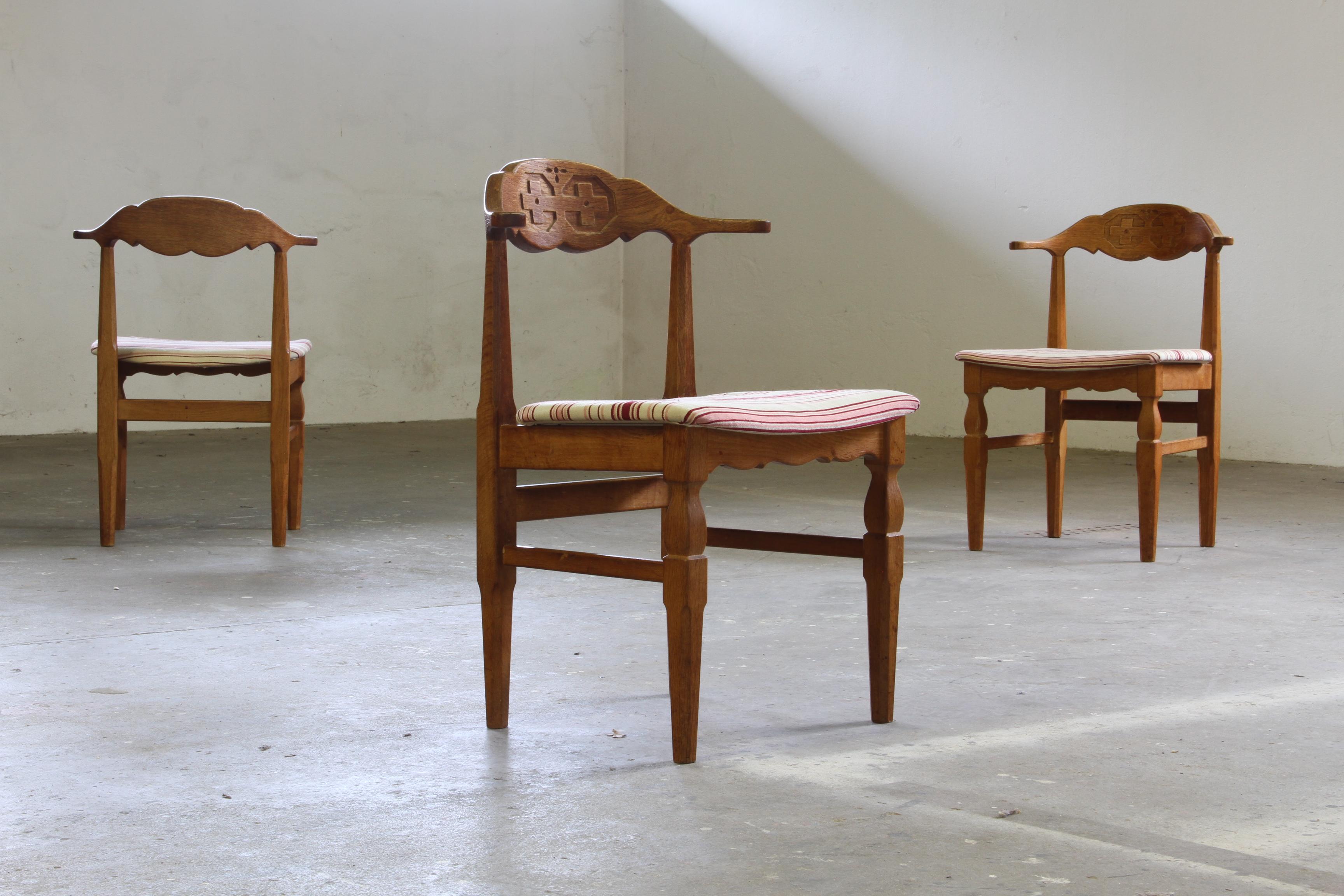 Milieu du XXe siècle Vintage 60s Set of 6 Solid Oak Danish Design Dining Room Chairs, Kjærnulf style en vente