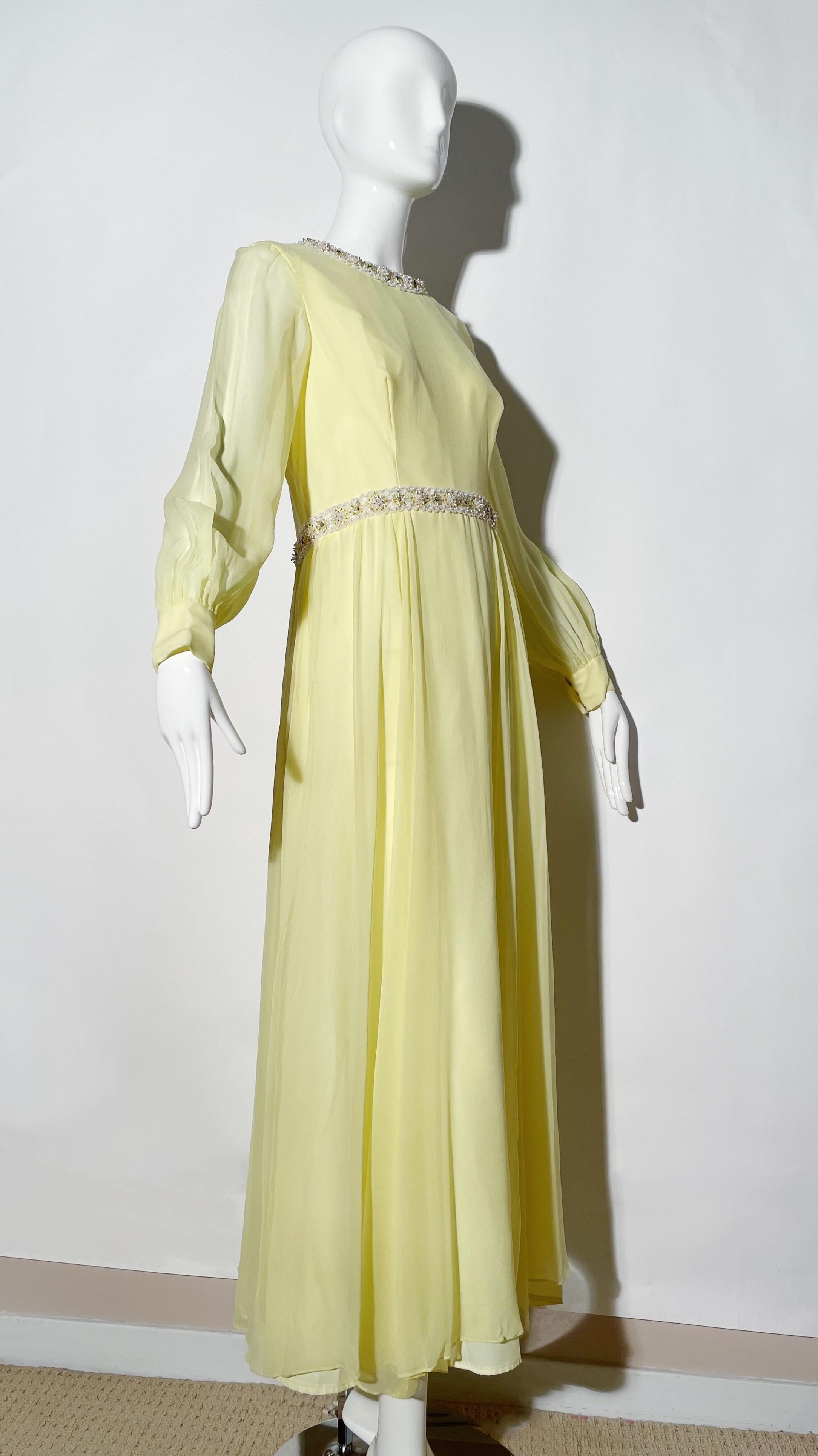 Women's Vintage 60s Silk Beaded Gown  For Sale