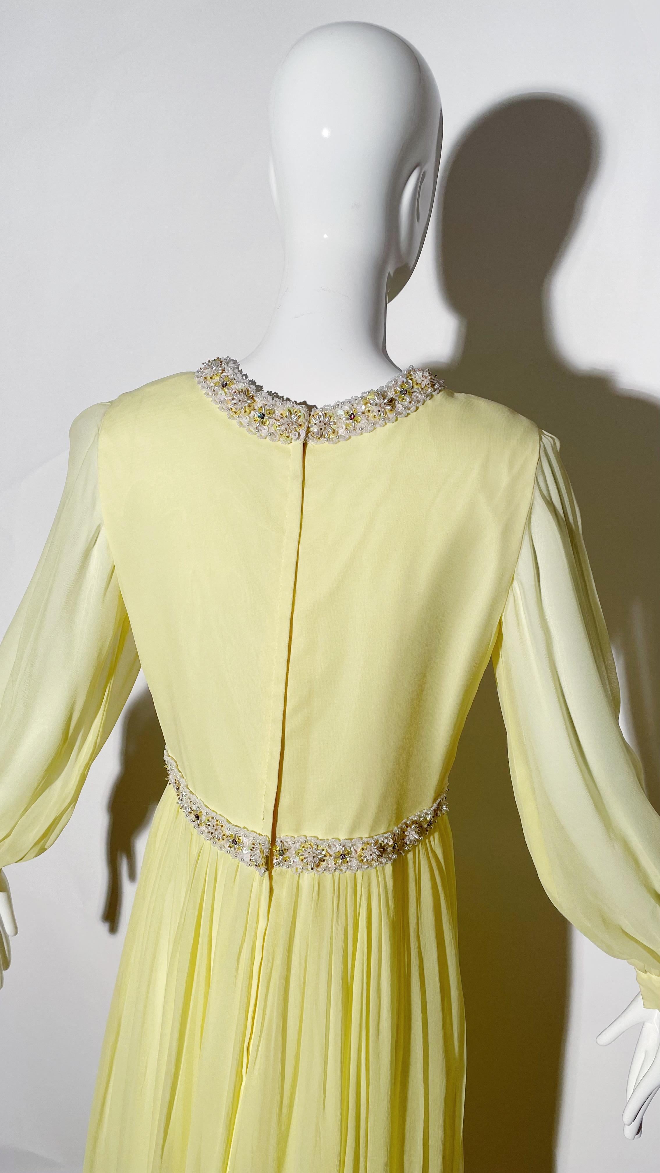 Vintage 60s Silk Beaded Gown  For Sale 2