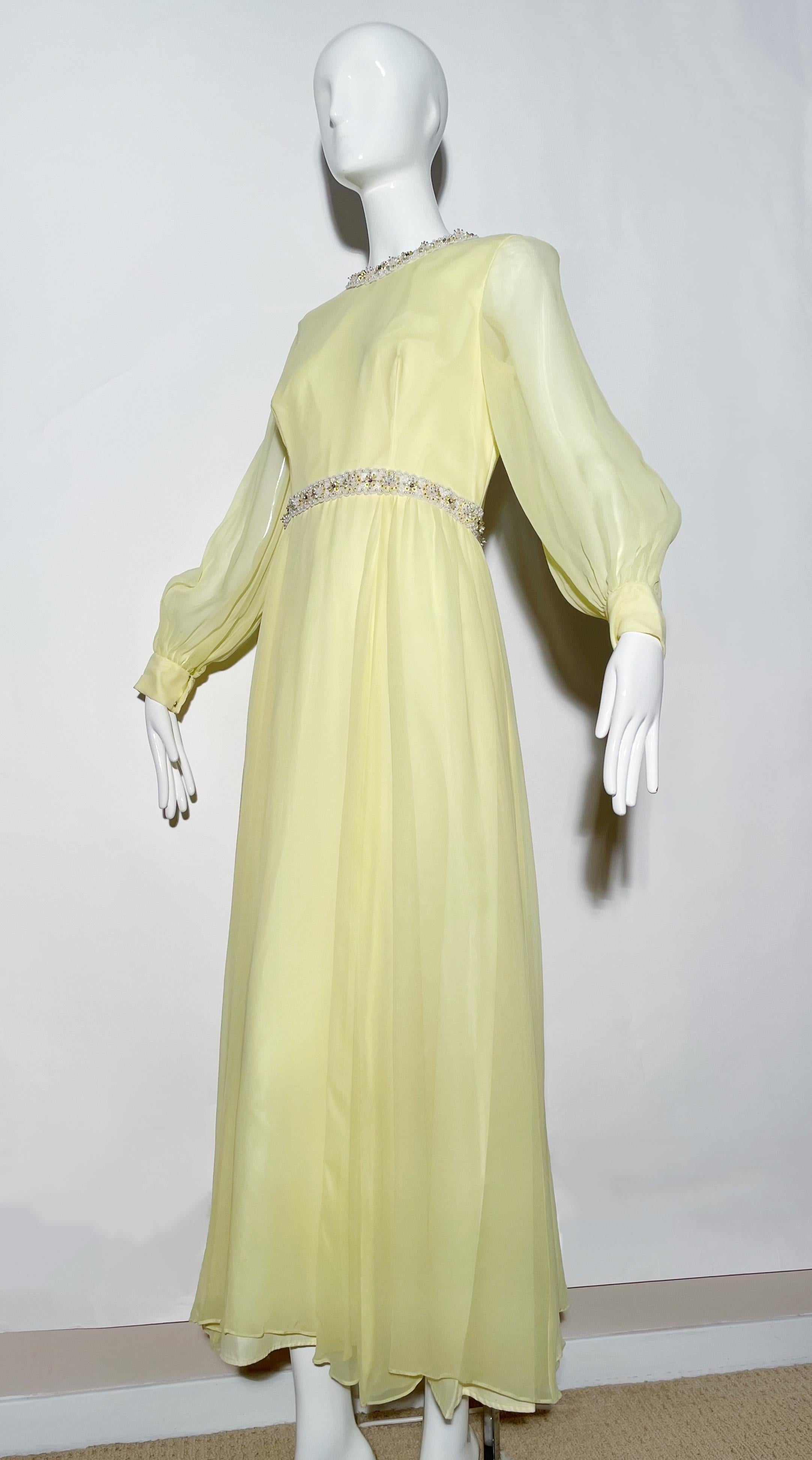 Vintage 60s Silk Beaded Gown  For Sale 3