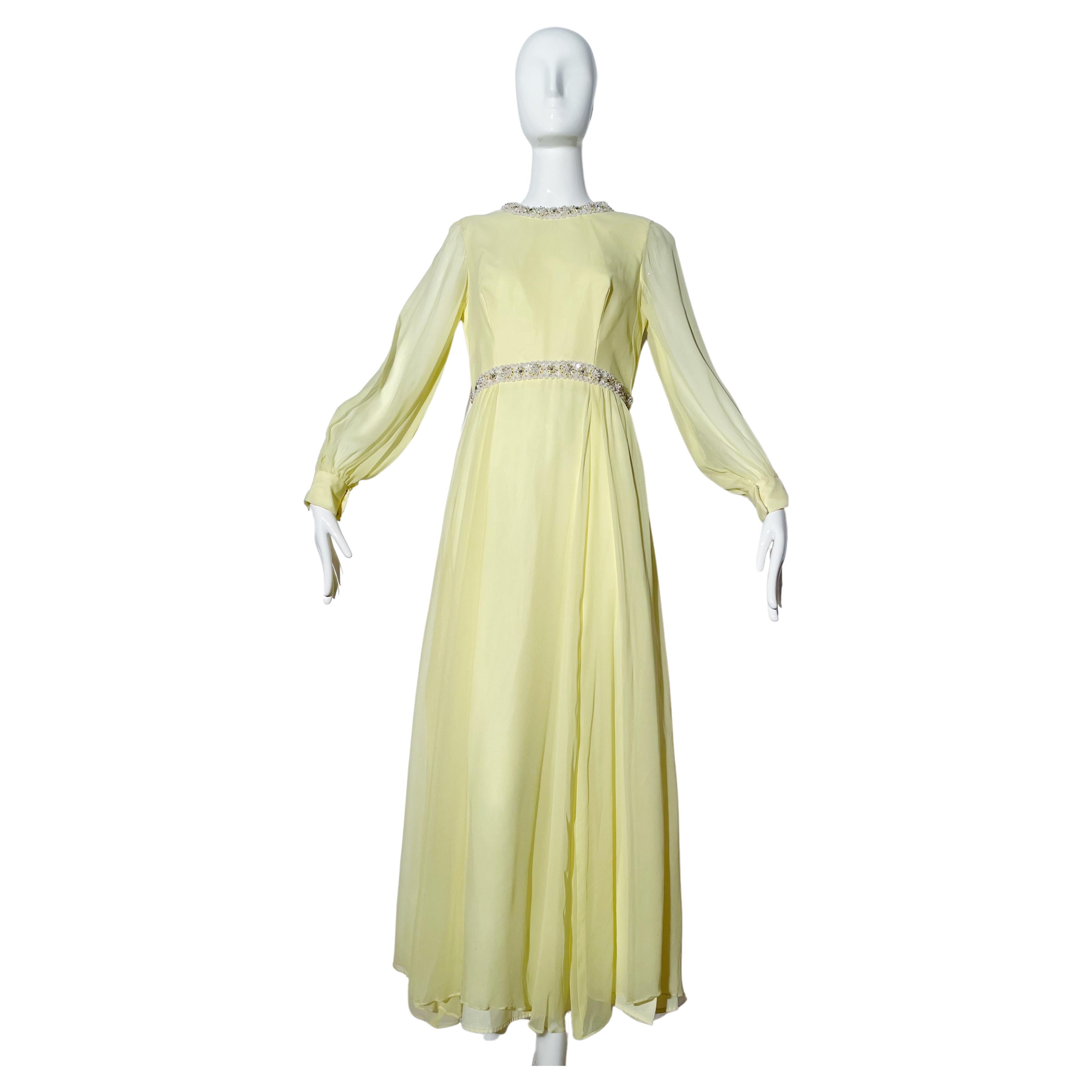 Vintage 60s Silk Beaded Gown  For Sale